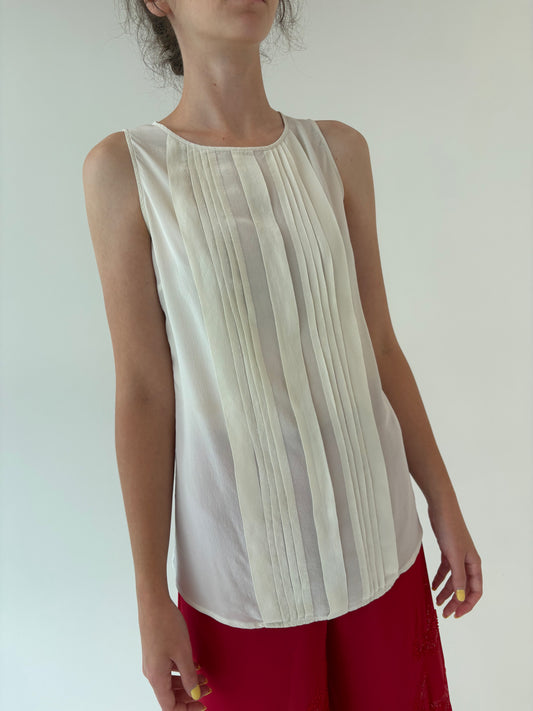 Top ivoire din mătase natural cu pliseuri decorative