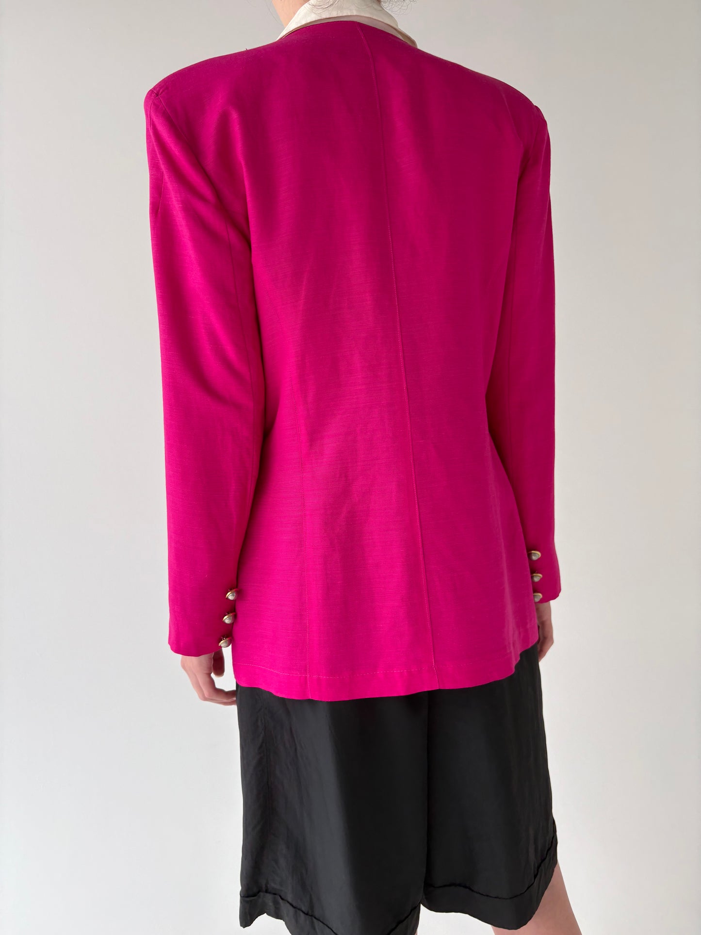 Sacou vintage fucsia cambrat din pânză de in