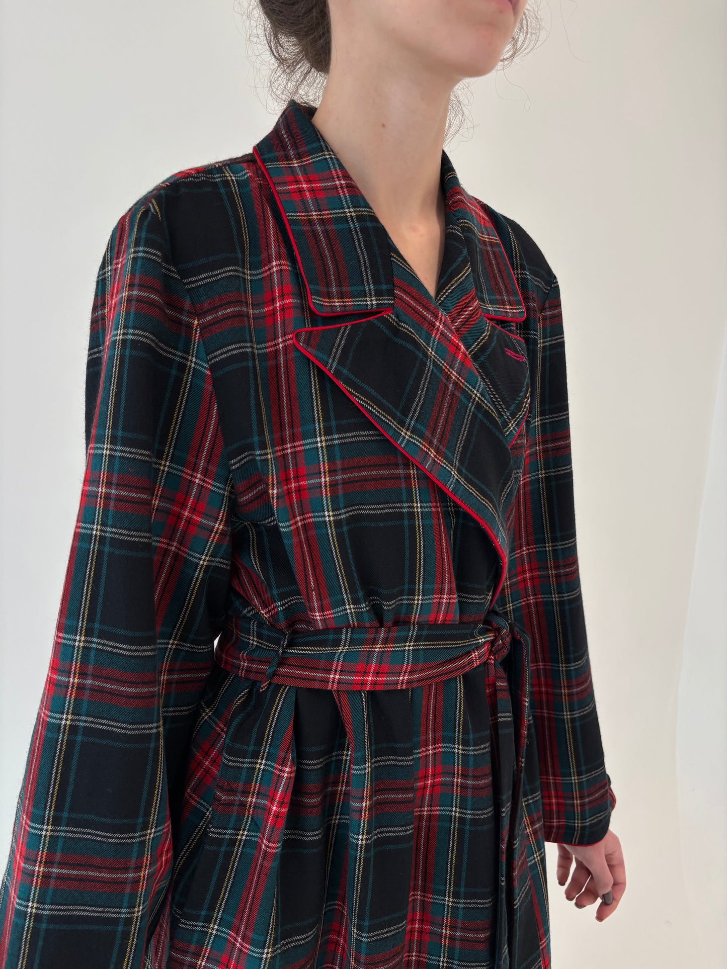Halat luxury tall italian din Tartan de lana în culori clasice