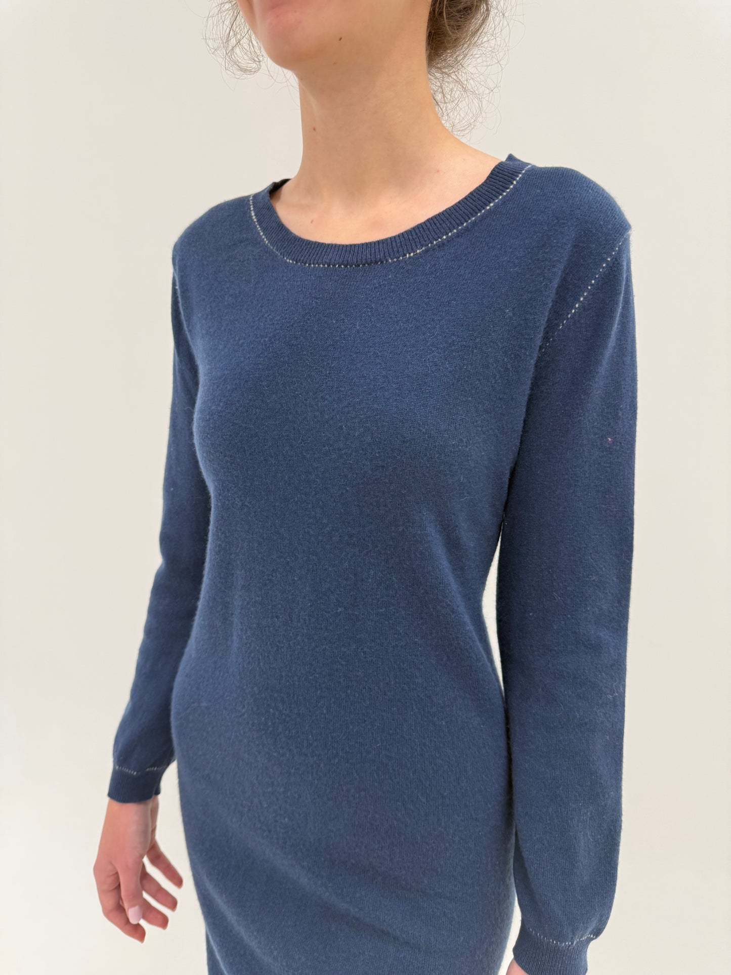 Rochie casual jeans blue din cașmir cu grad redus de peeling