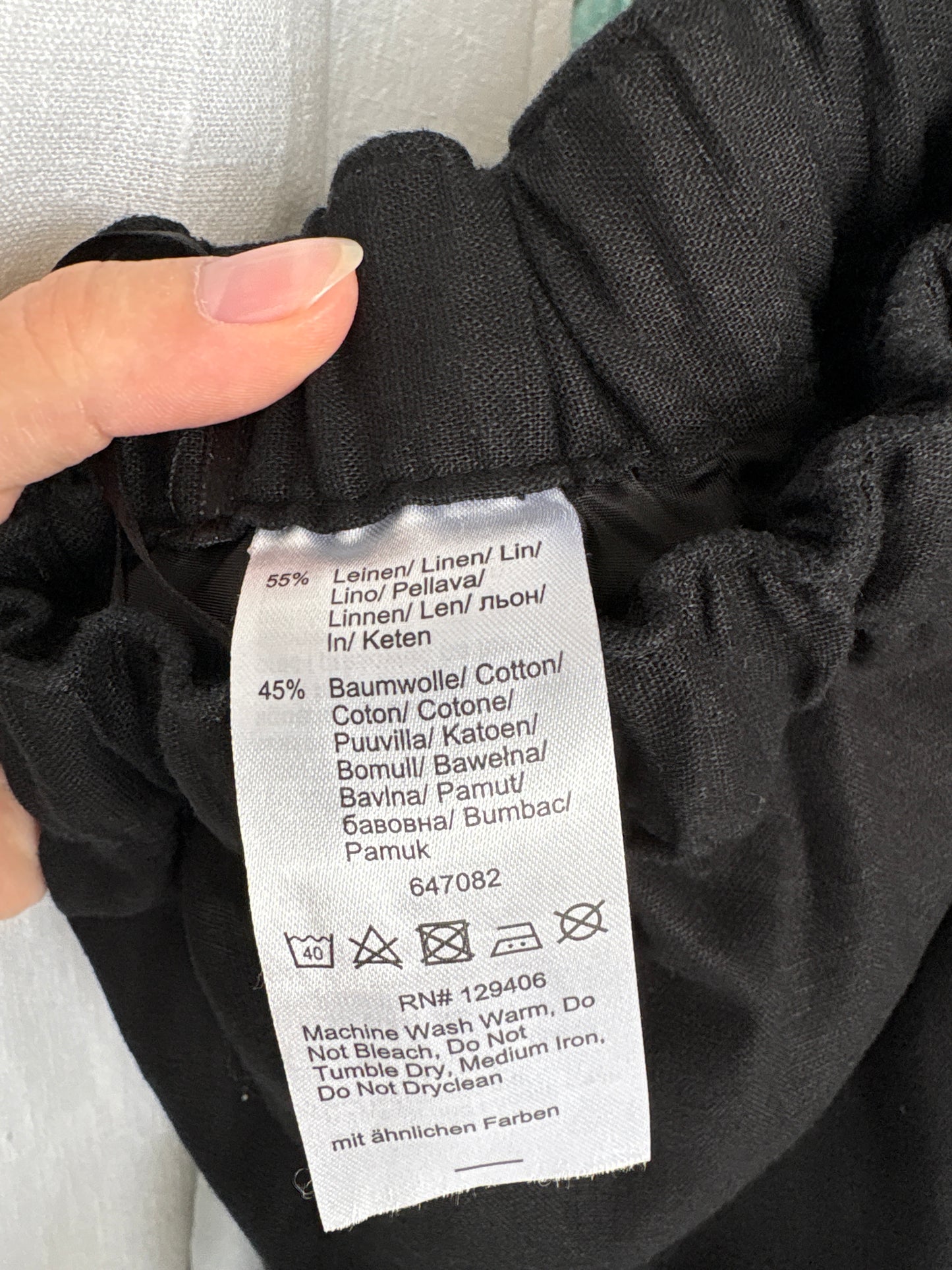 Pantaloni negri în croi chic cu talie ultra înaltă din pânză de in și BBC