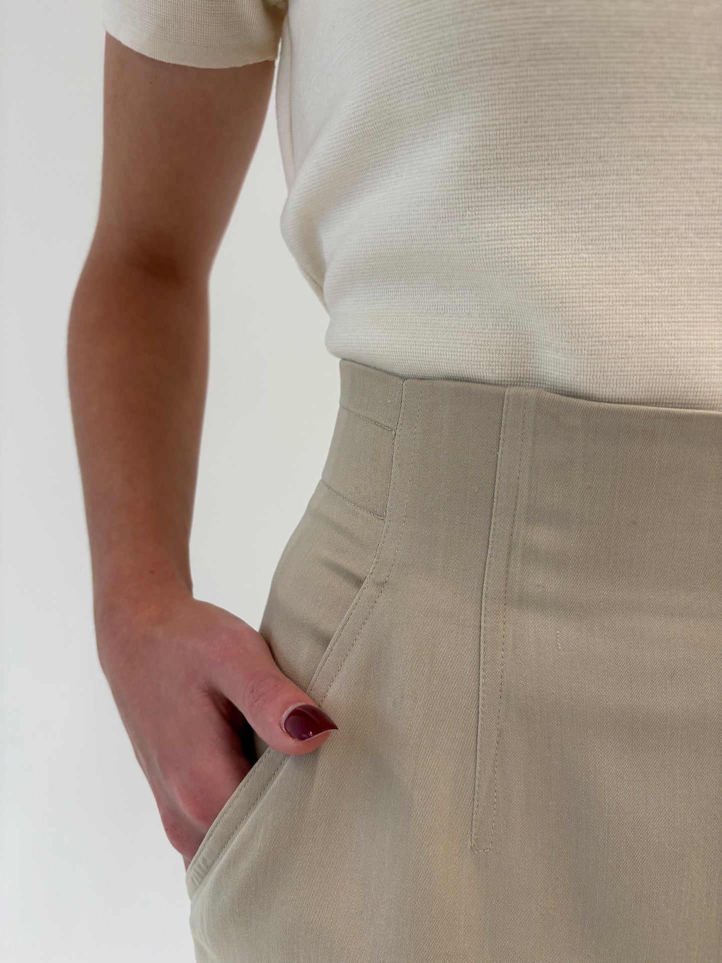 Fustă beige de brand luxury René Lezard din lana extrafina
