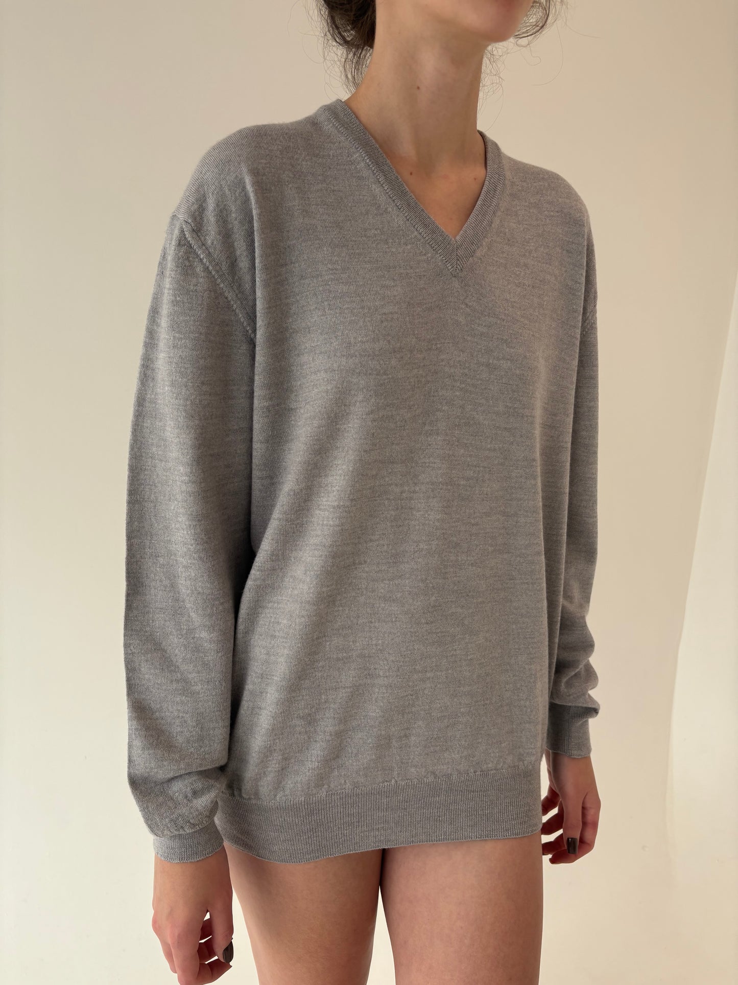 Pulover light gray în anchior din lana merino extrafina de gramaj mare