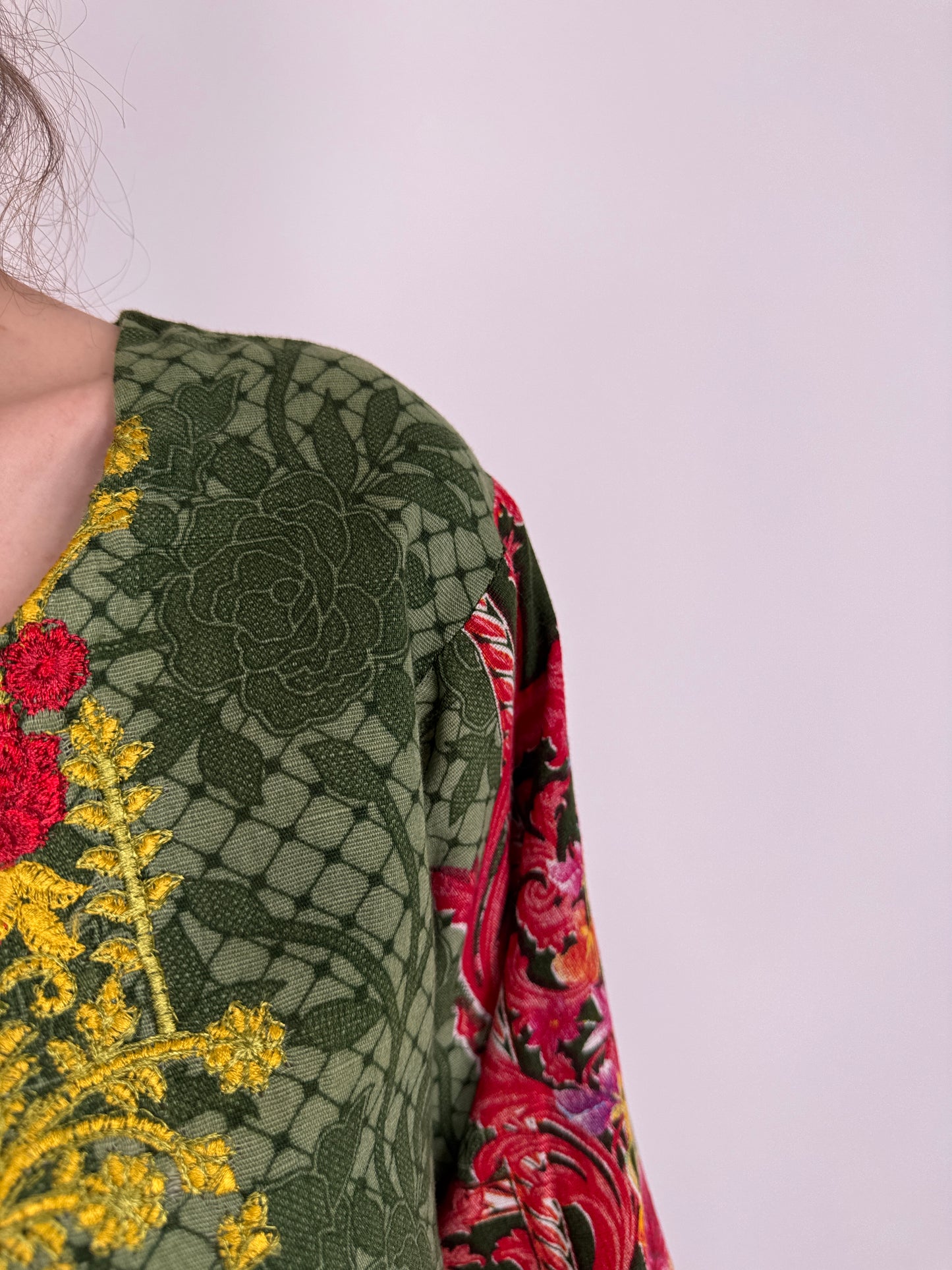 Rochie vintage din pânză cu broderie și dantelă macrame