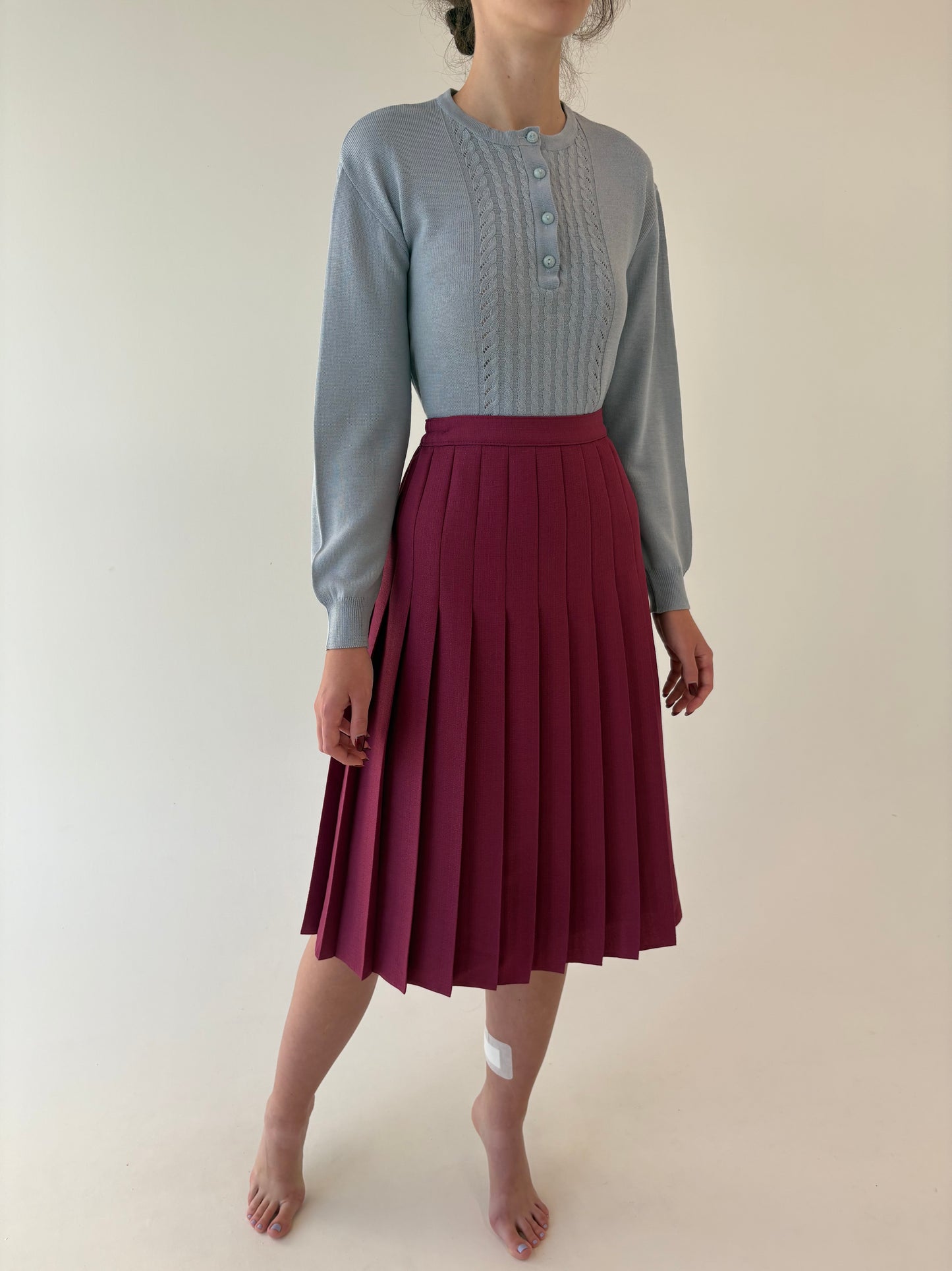 Fustă plisata rosebud pink din mix de lana extrafina cu talie elastică