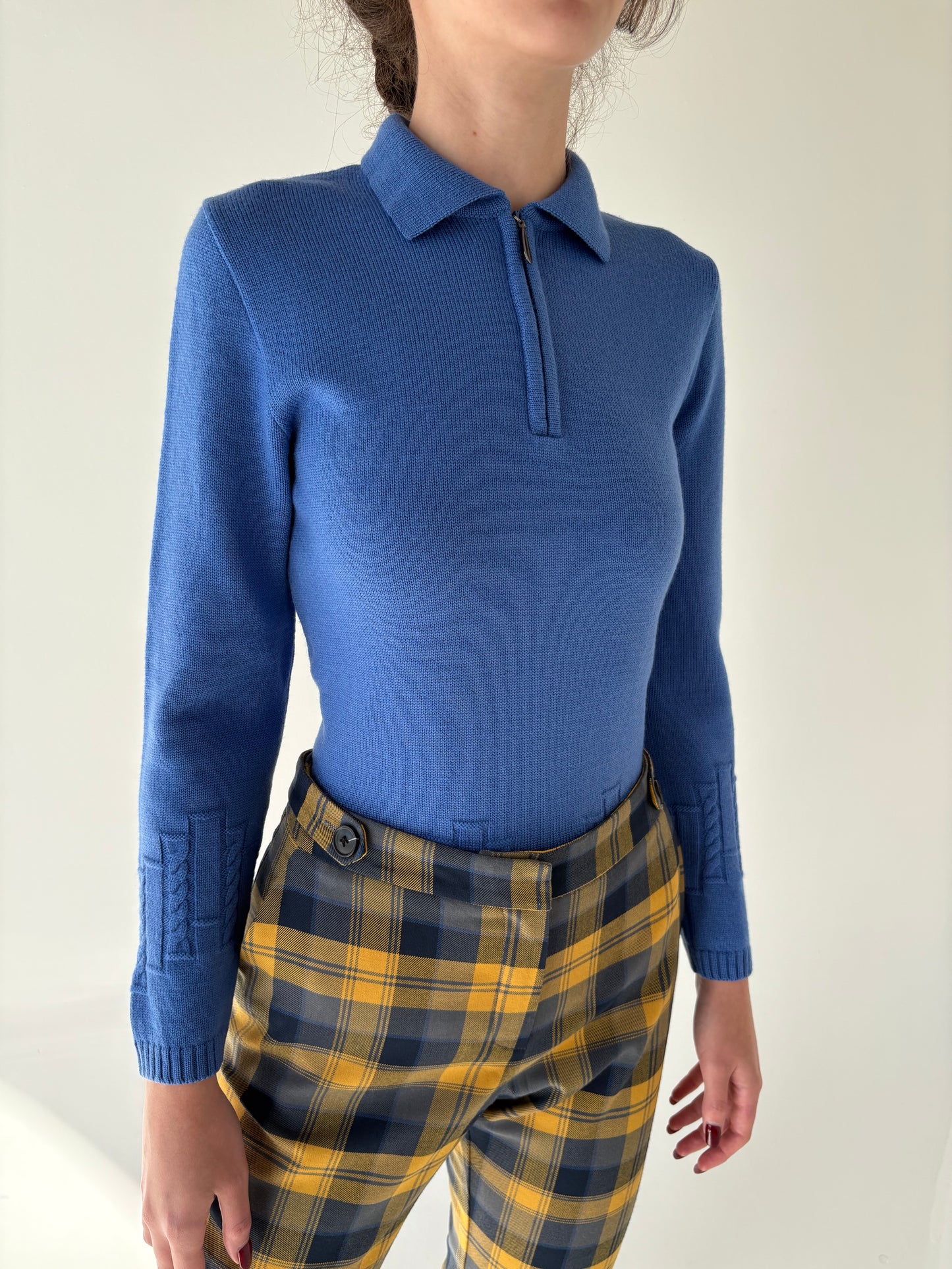 Pulover polo albastru ciel din lana merino extafina de gramaj mare