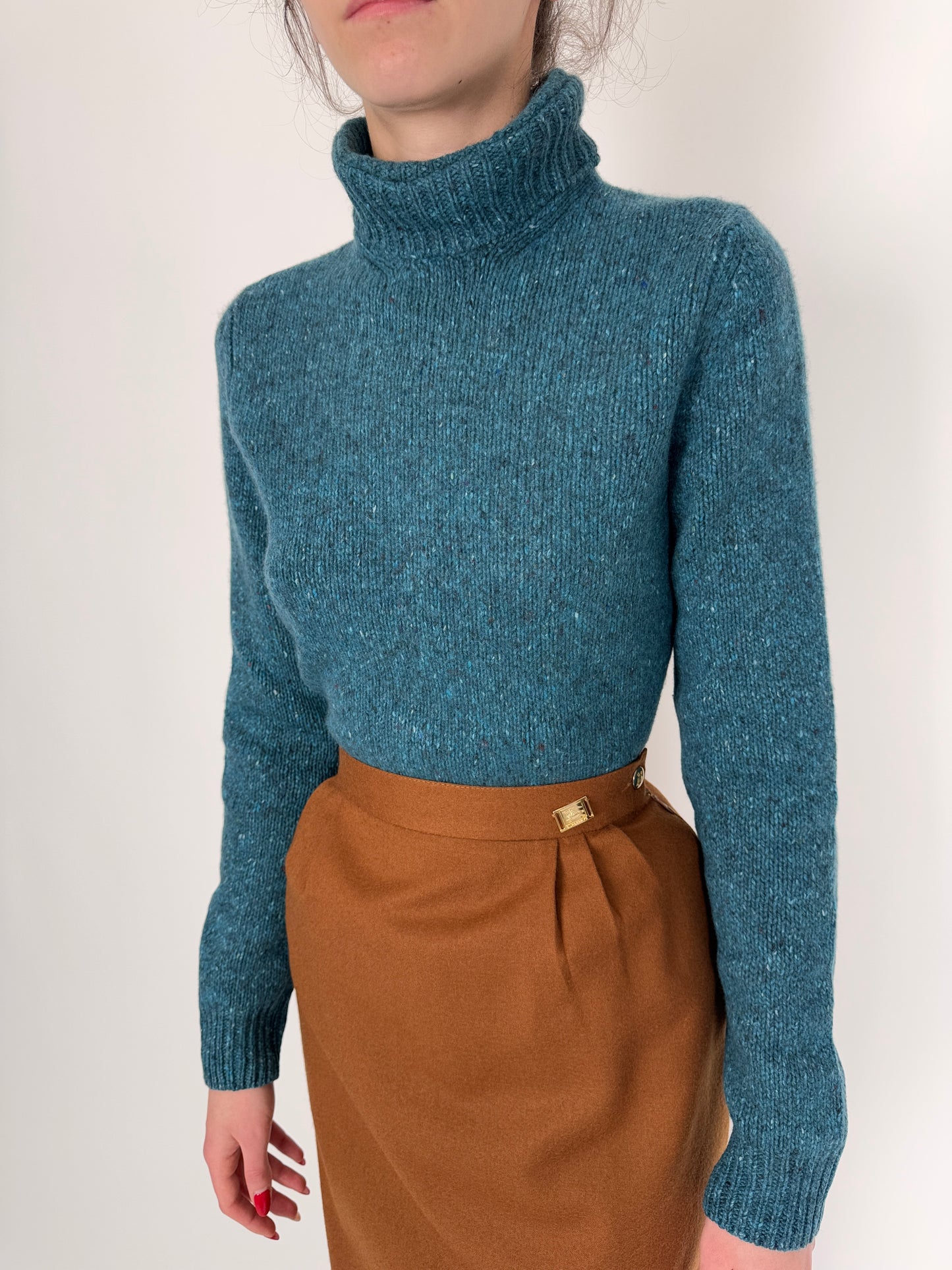 Maleta teal de gramaj mare 50% cașmir și restul lana extrafina