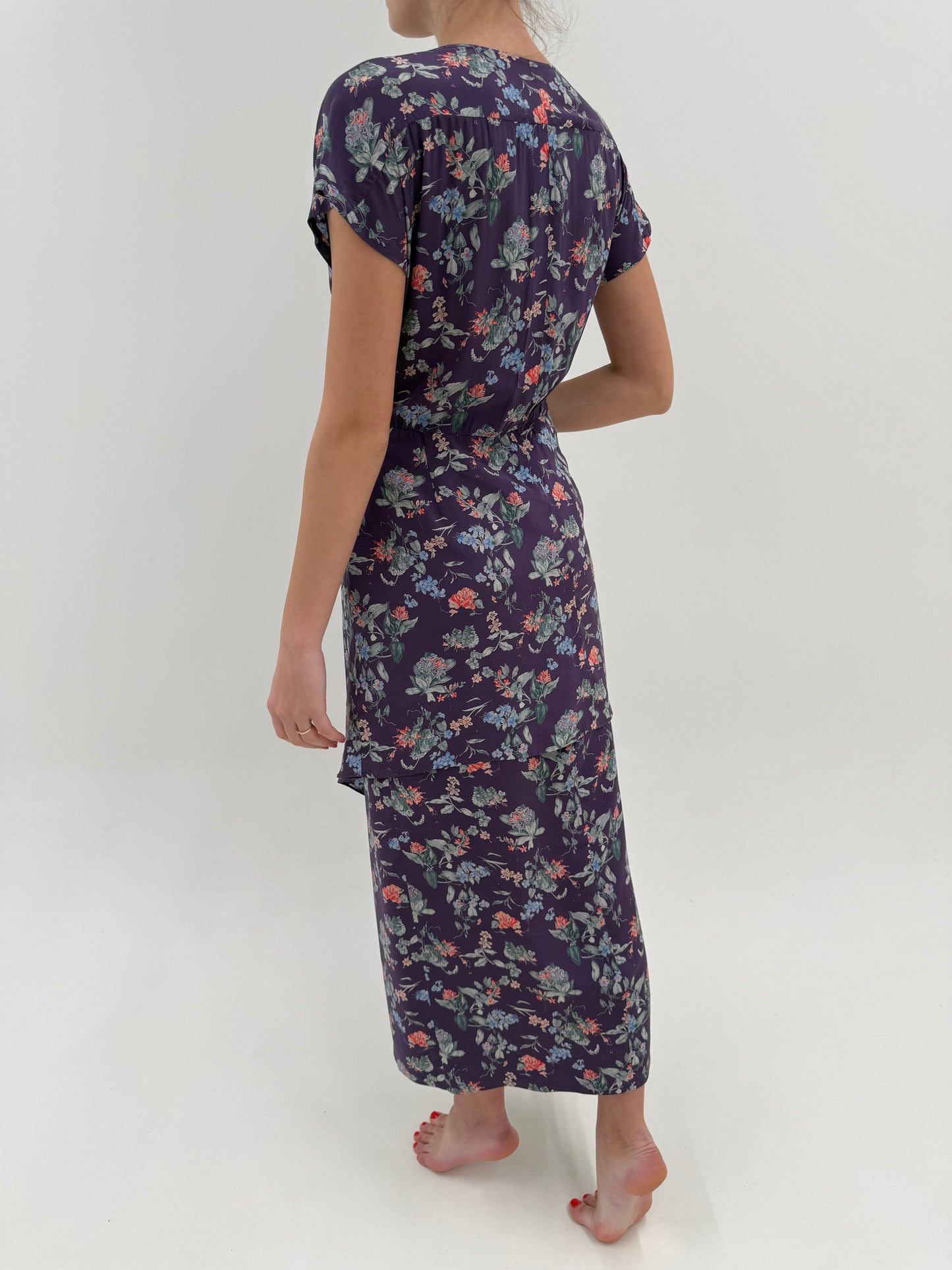 Rochie maxi din mătase mătușă mata cu print floral superb și talie ultra înaltă
