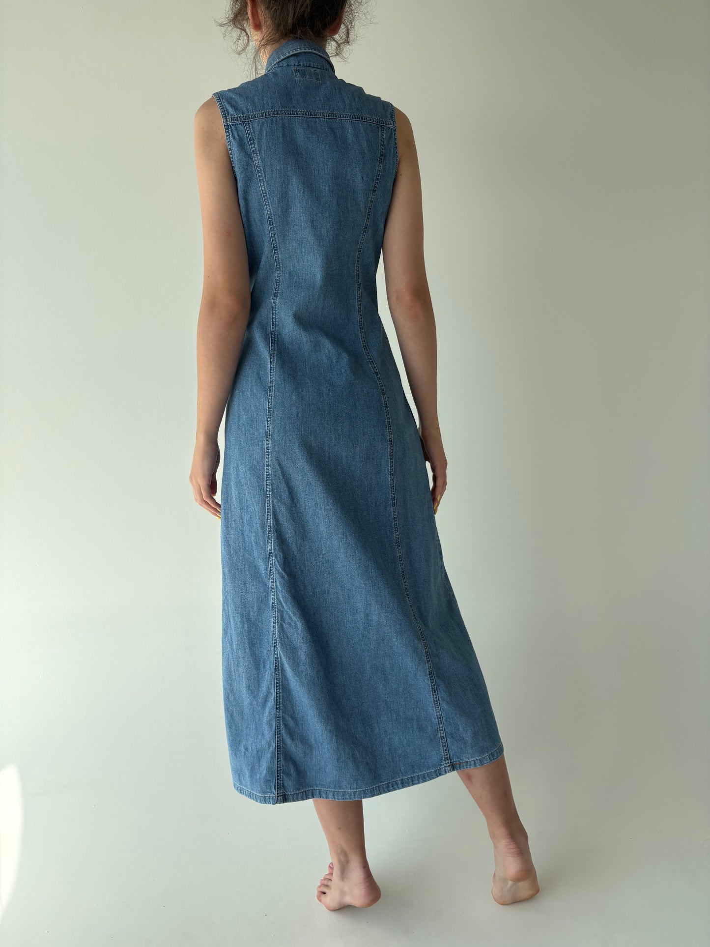Rochie vintage maxi cambrata din jeans