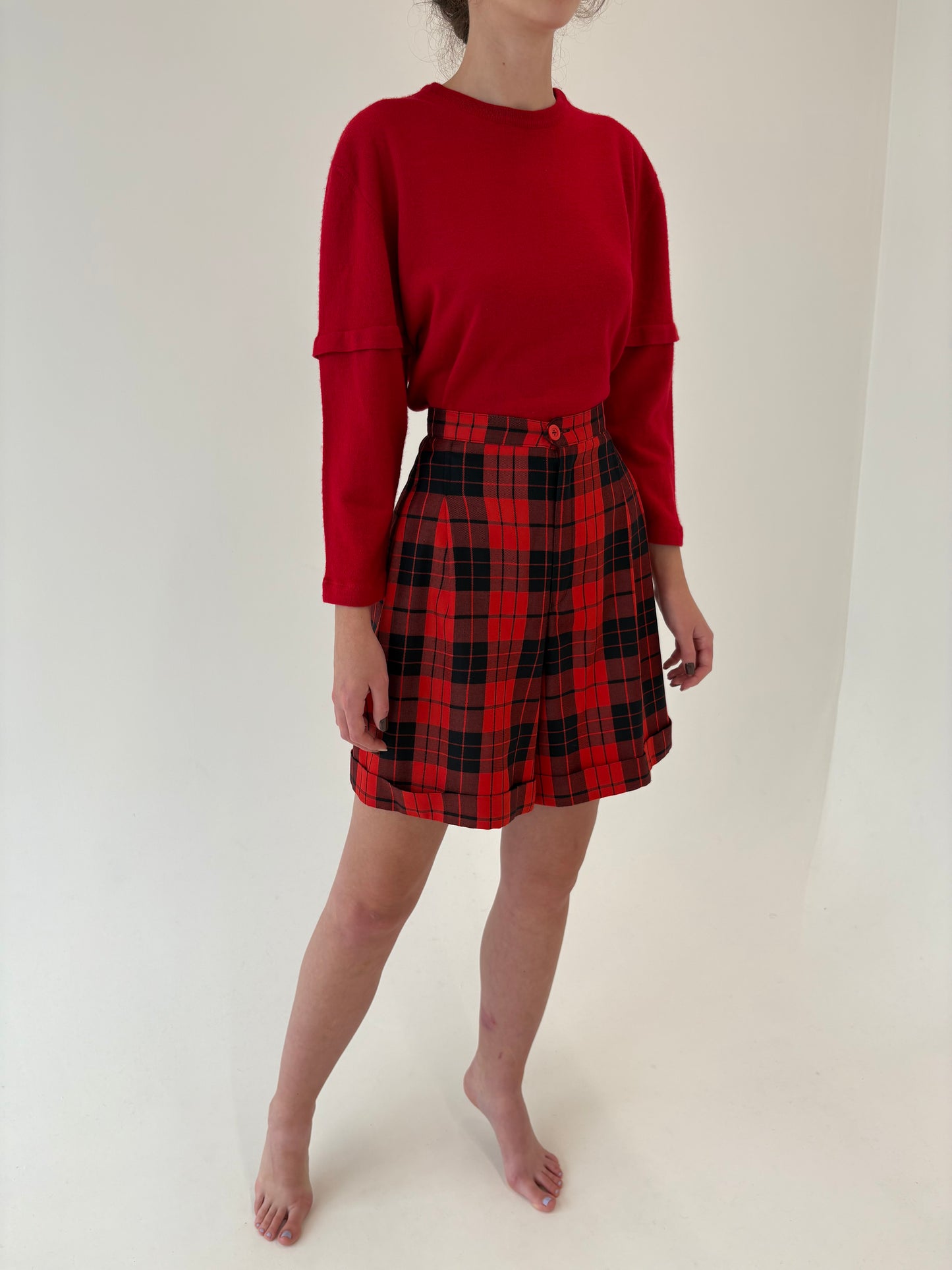 Pantaloni din tweed de lana extafina cu talie ultra înaltă