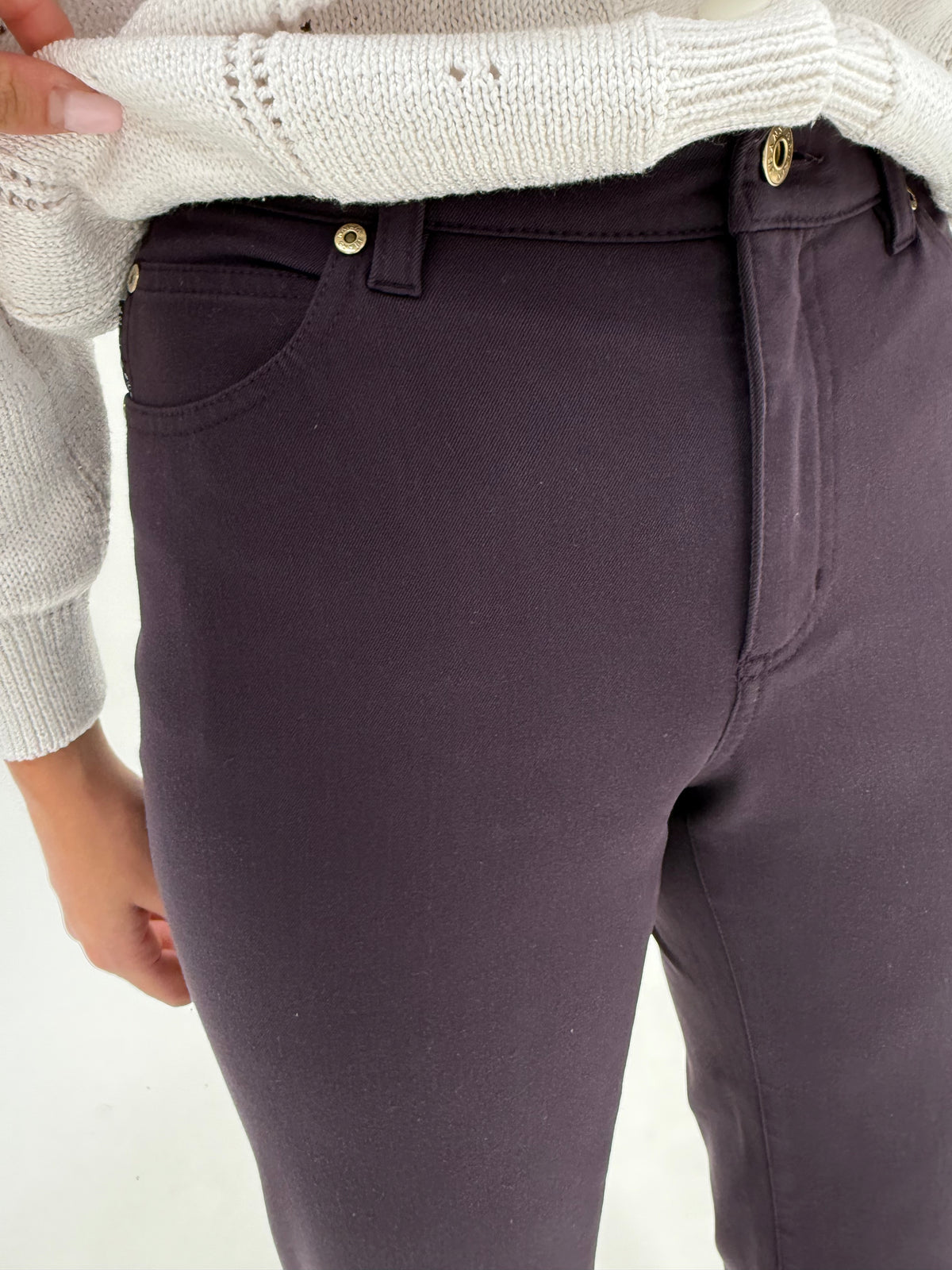 Pantaloni luxury Krizia aubergine din bumbac gros modelator straight leg