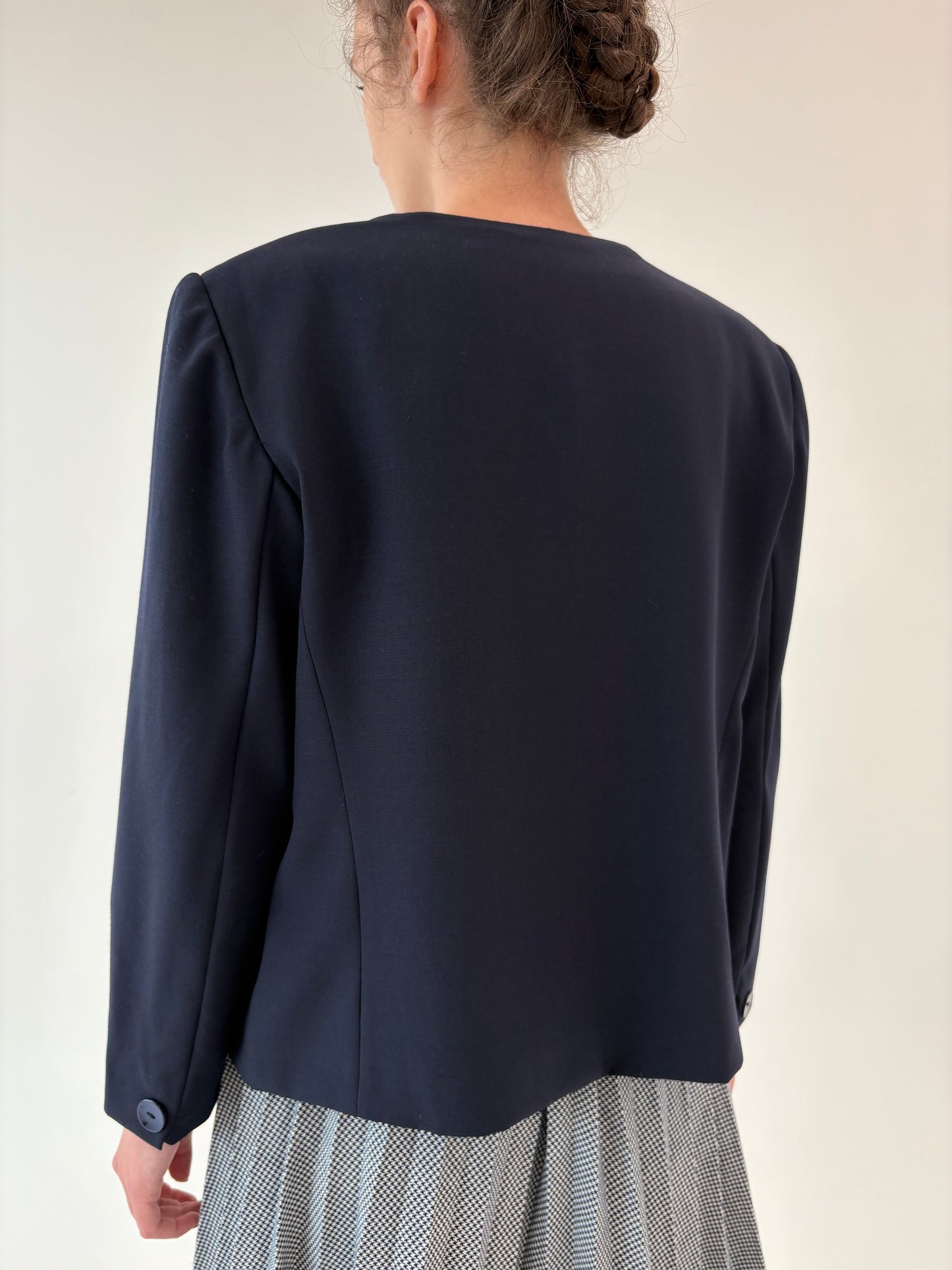 Sacou vintage petite Navy în stil Chanel din lana extrafina