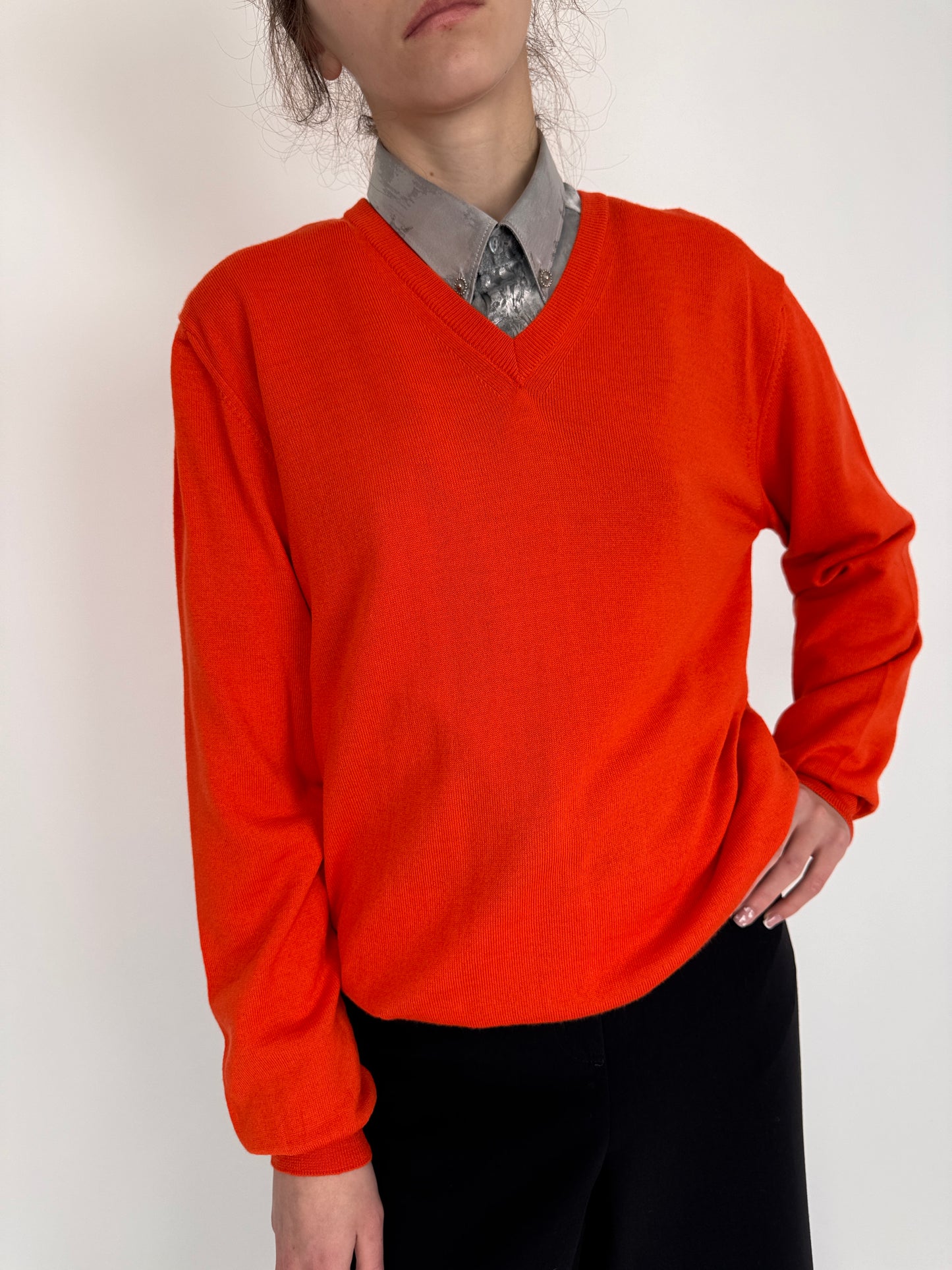 Pulover tall electric orange din lana merino extrafina