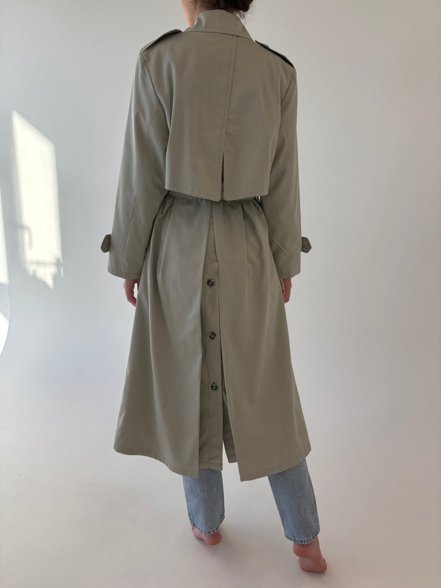 Trench vintage warm gray impermeabil din gabardină