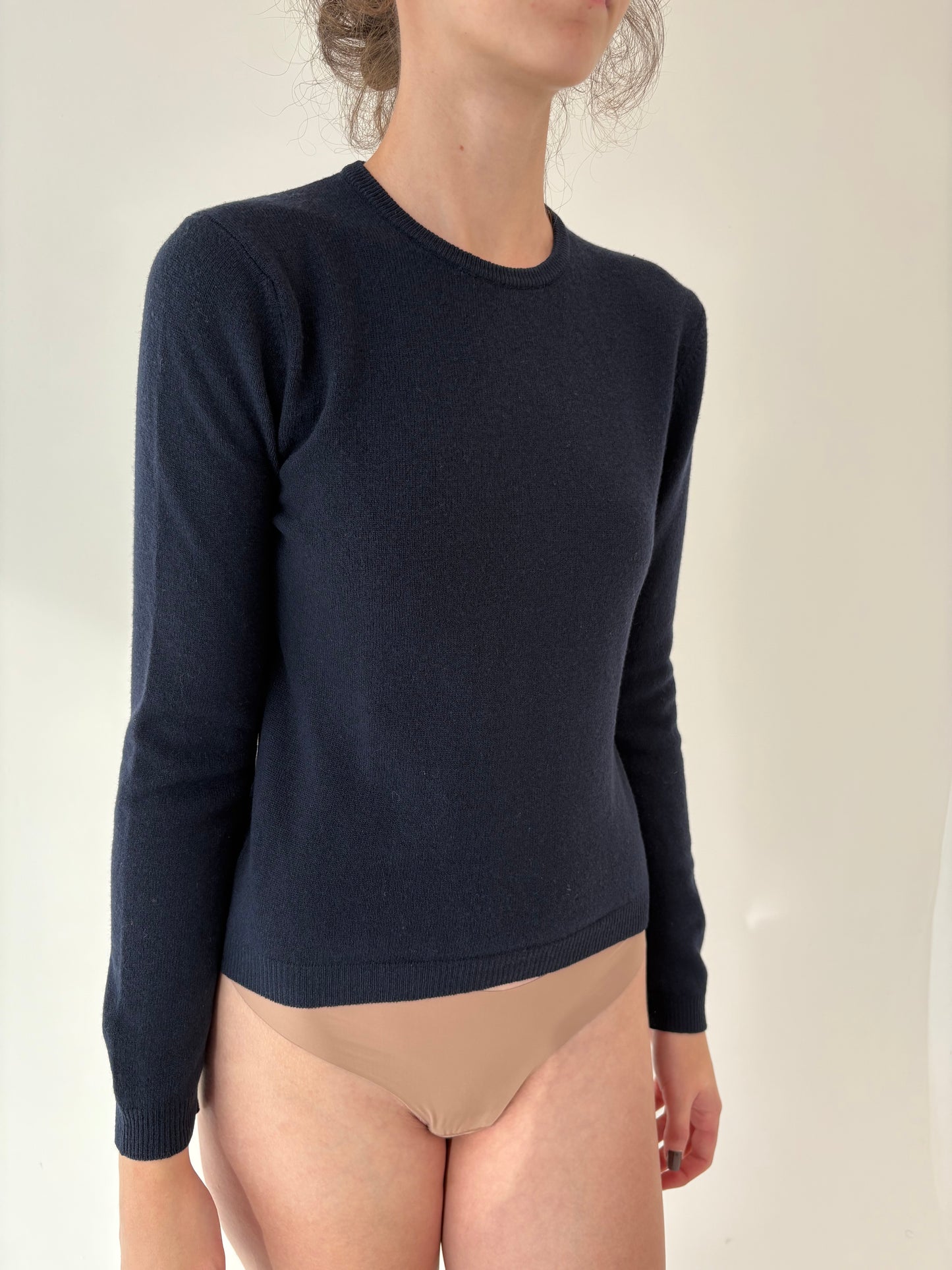 Pulover de lana extrafina Navy blue de gramaj mare