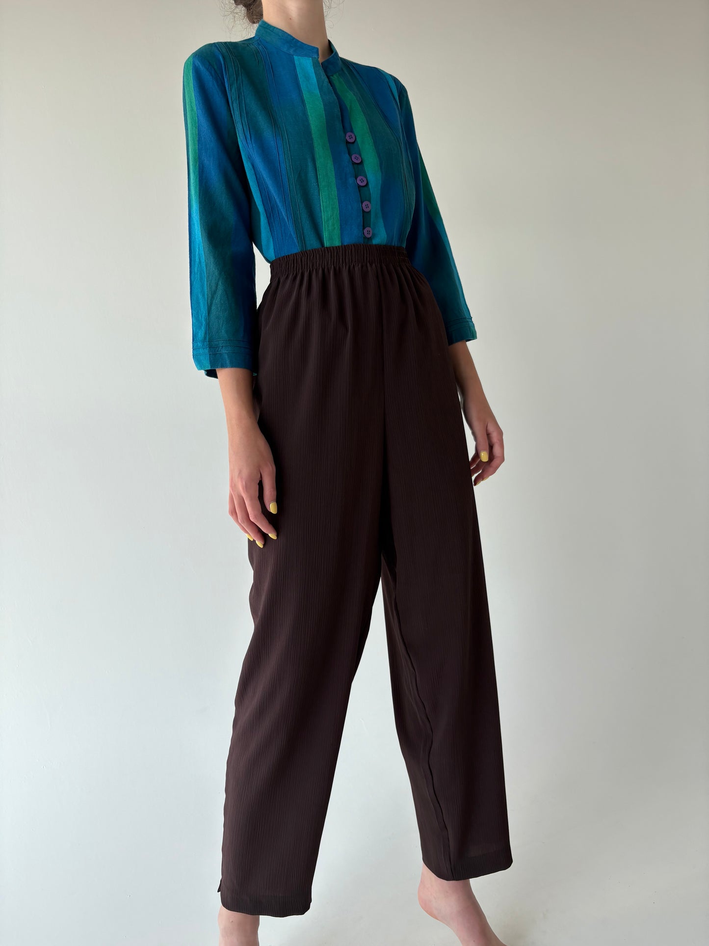Pantaloni vaorosi tall chocolate brown cu talie ultra înaltă elastică