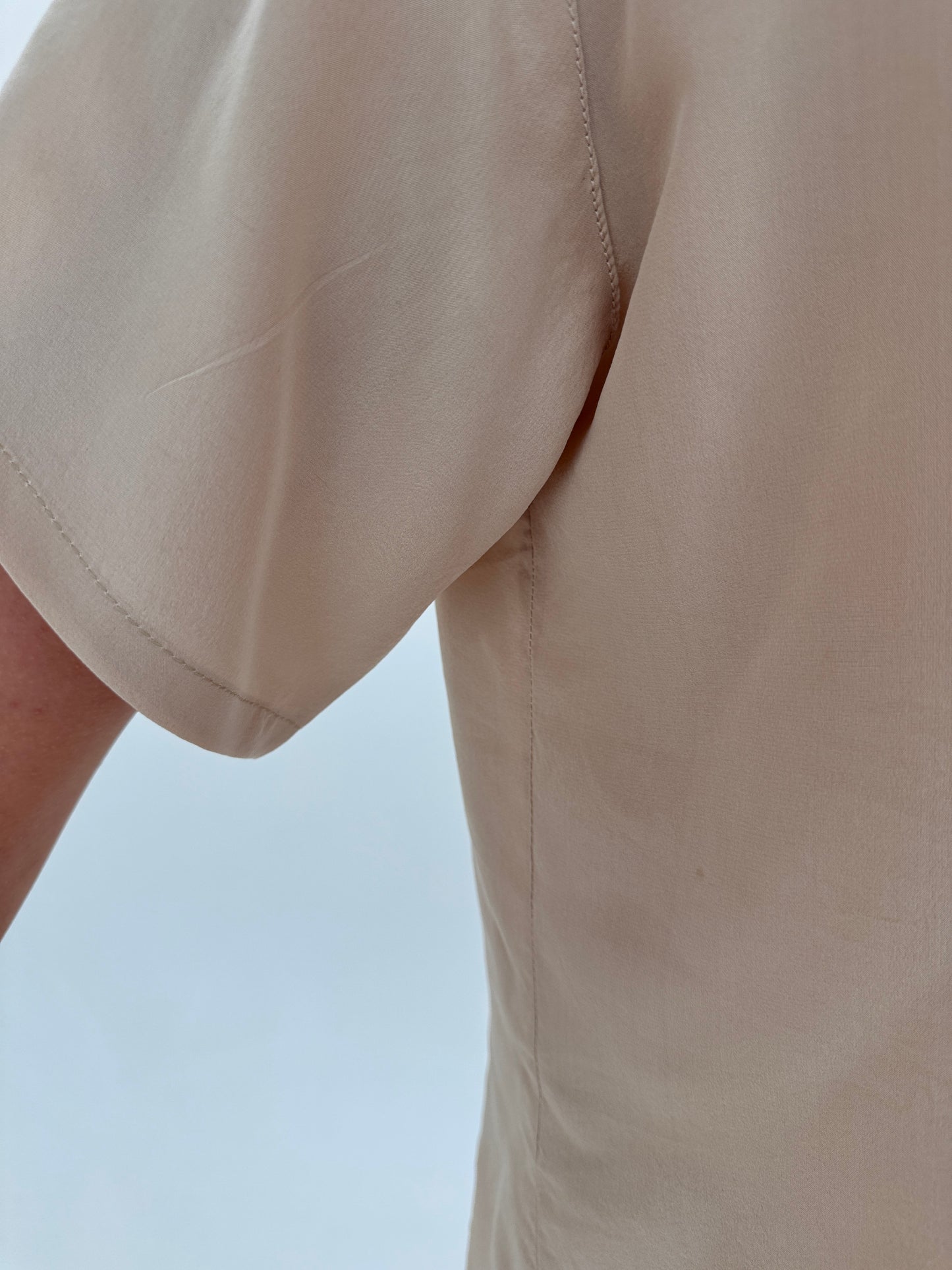 Cămașa pink nude vintage din mătase naturală în croi asimetric