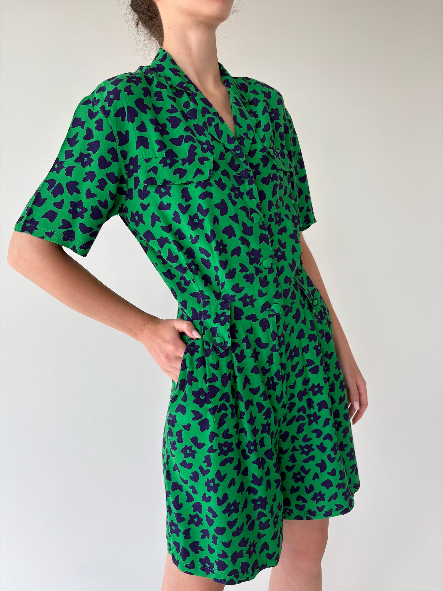 Salopetă vintage verde smarald super vaporoasă cu talie ultra înaltă