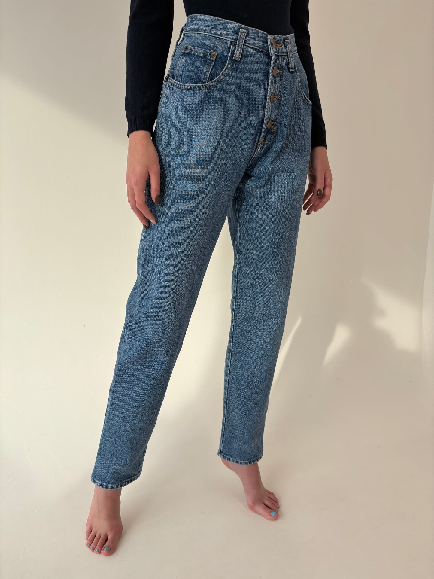 Jeans premium vintage cu talie ultra înaltă mom fit tall classic wash