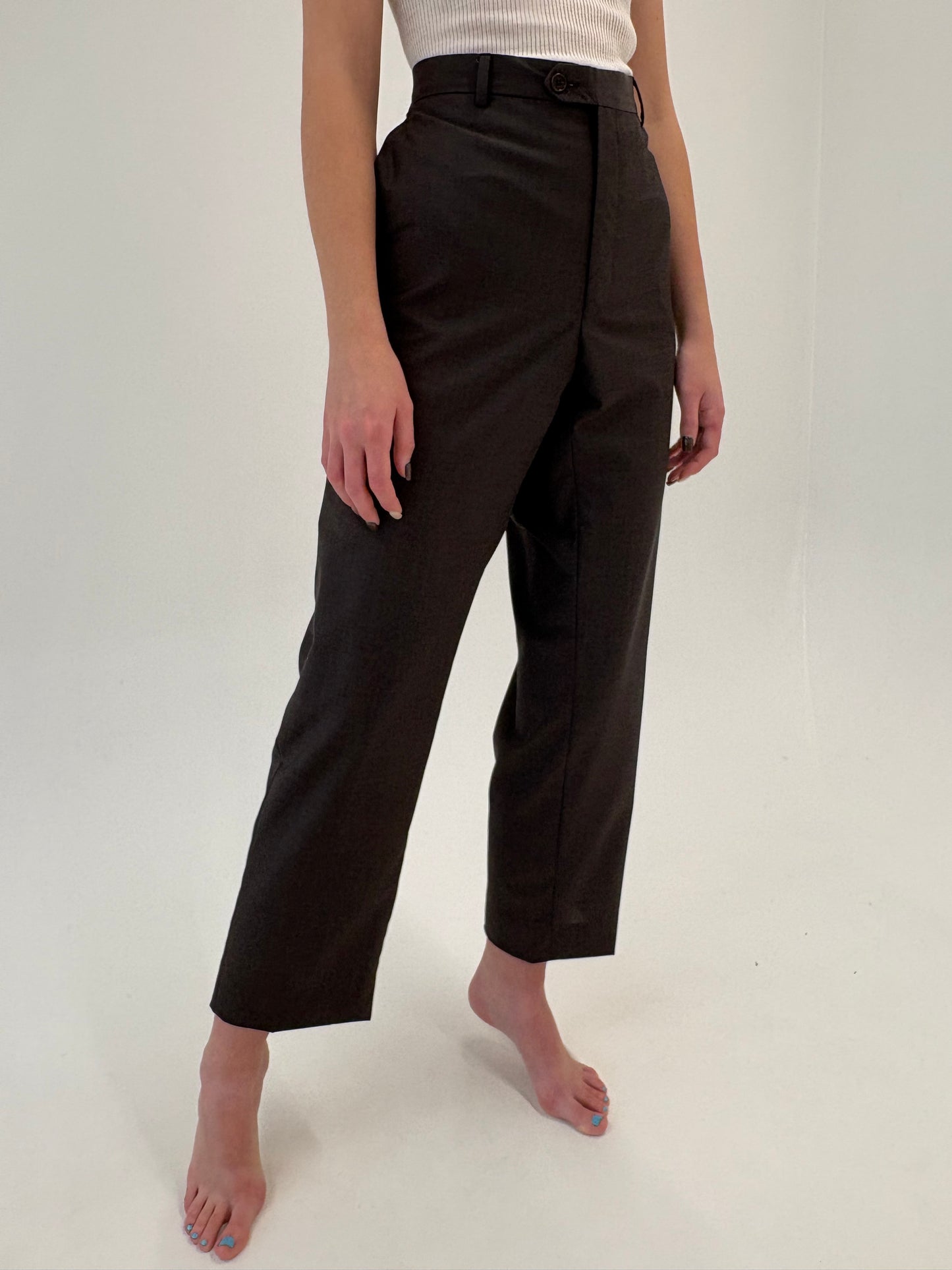 Pantaloni chocolate brown din stofă excepțională de lana extrafina