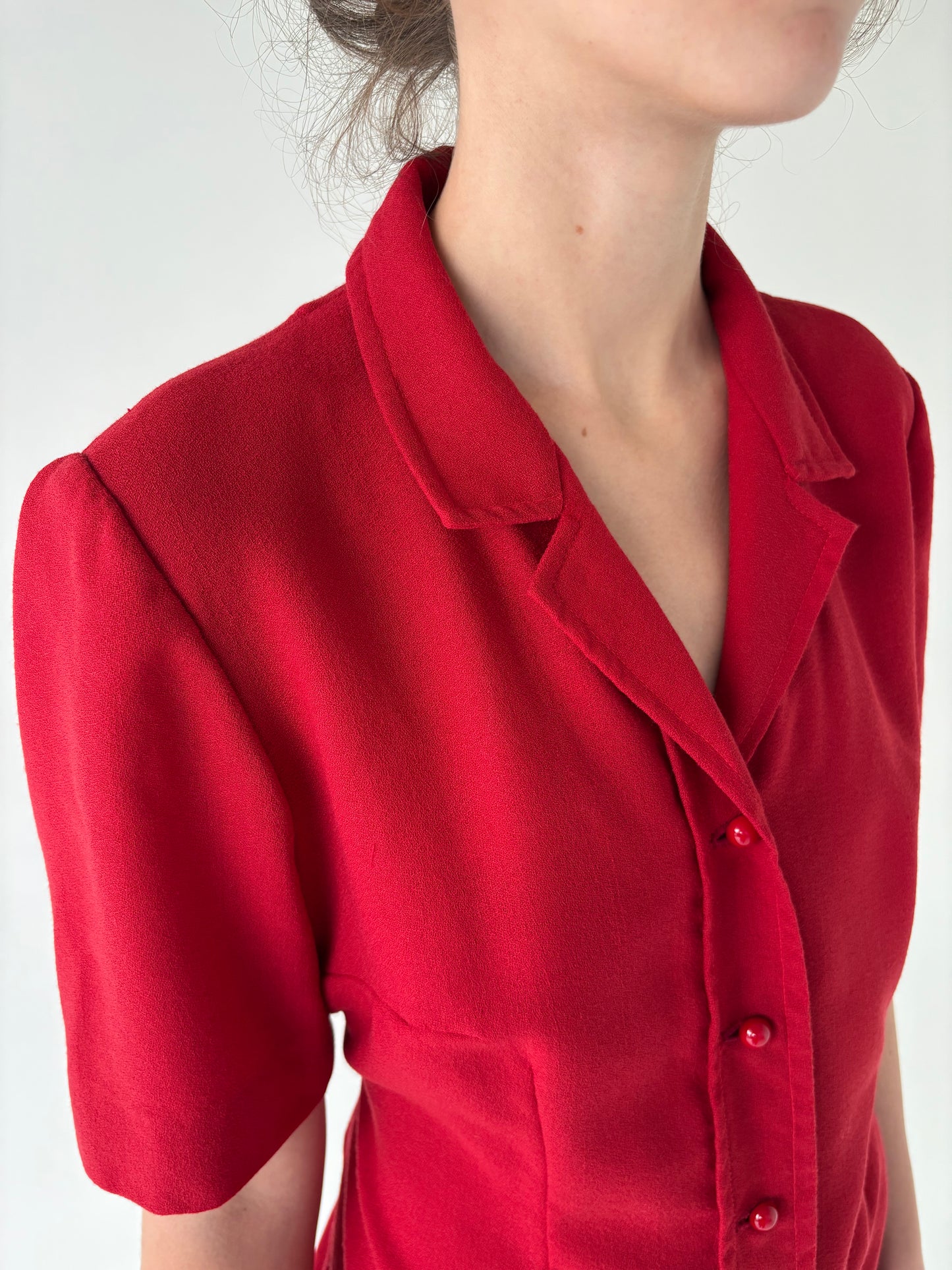 Rochie vintage chemise cherry red din lana plină extrafina