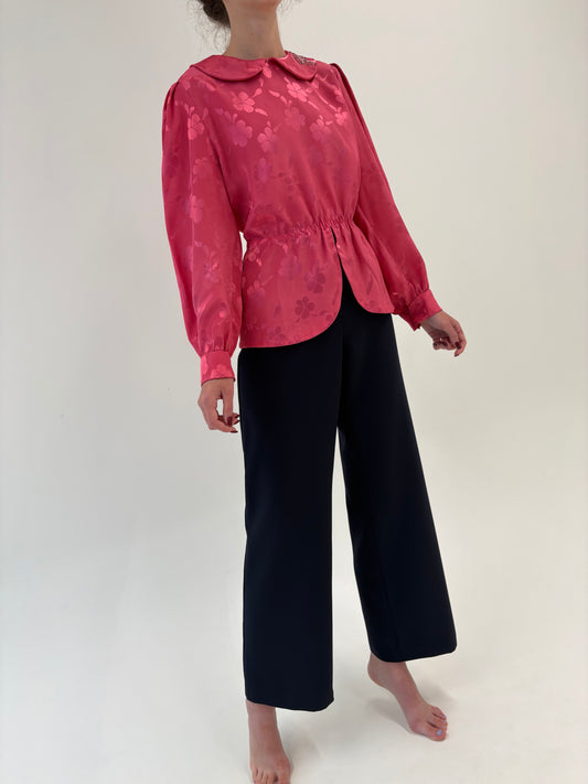 Pantaloni Navy business spre palazzo tall cu talie înaltă și buzunare