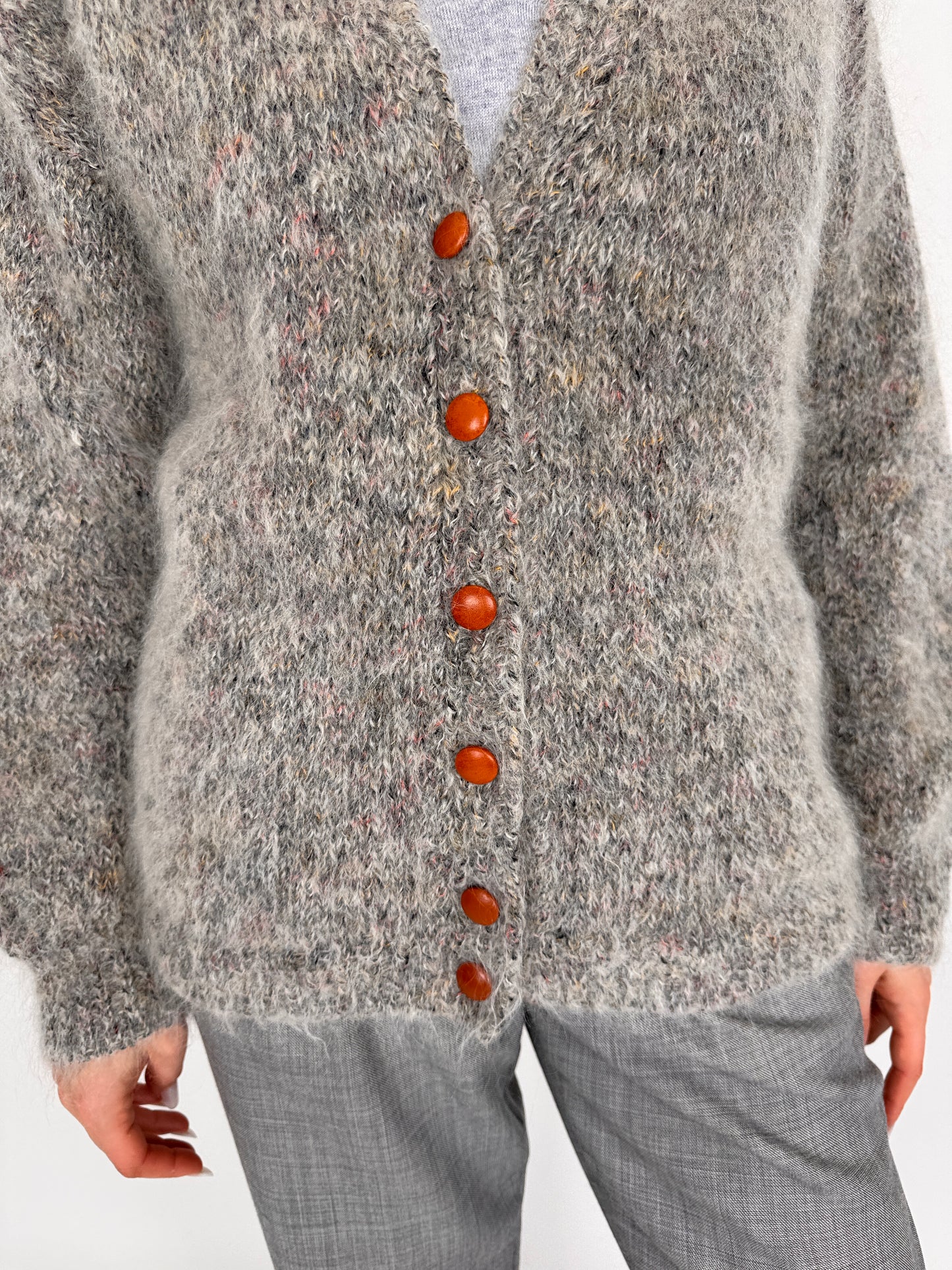 Cardigan vintage excepțional din mohair cu nasturi din piele naturală