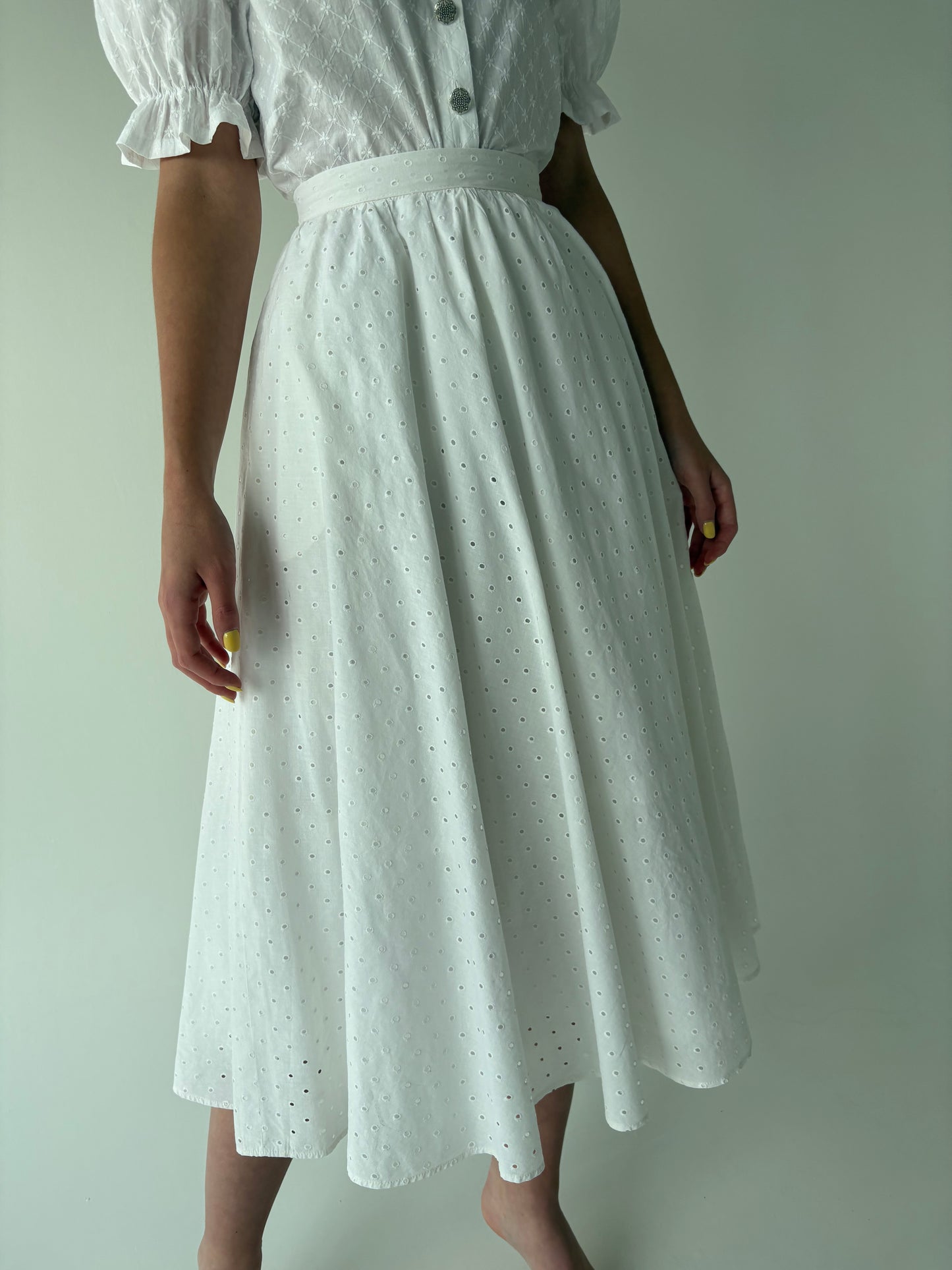 Fustă vintage extrem de amplă integral broderie anglaise