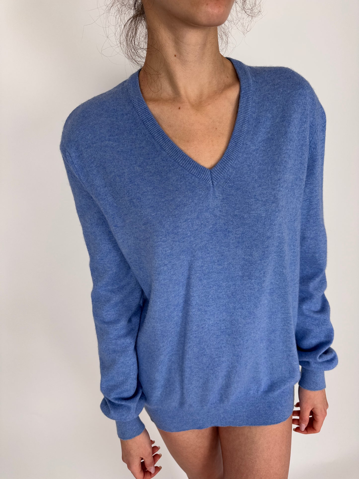 Pulover tall în anchior baby blue din mix de lana cu cașmir