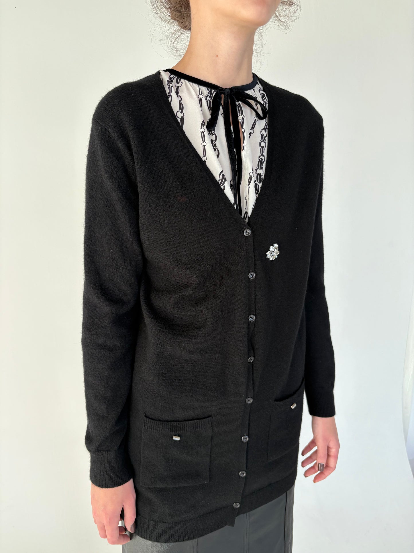 Cardigan negru din cașmir de brand premium italian