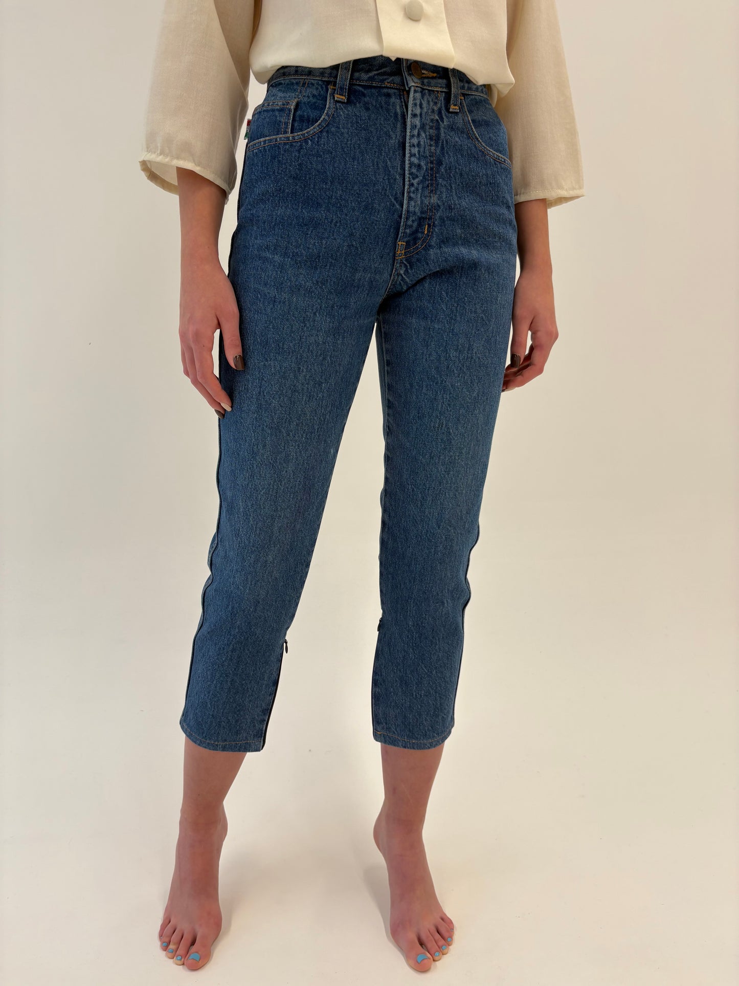 Jeans luxury Moschino petite cu talie ultra înaltă