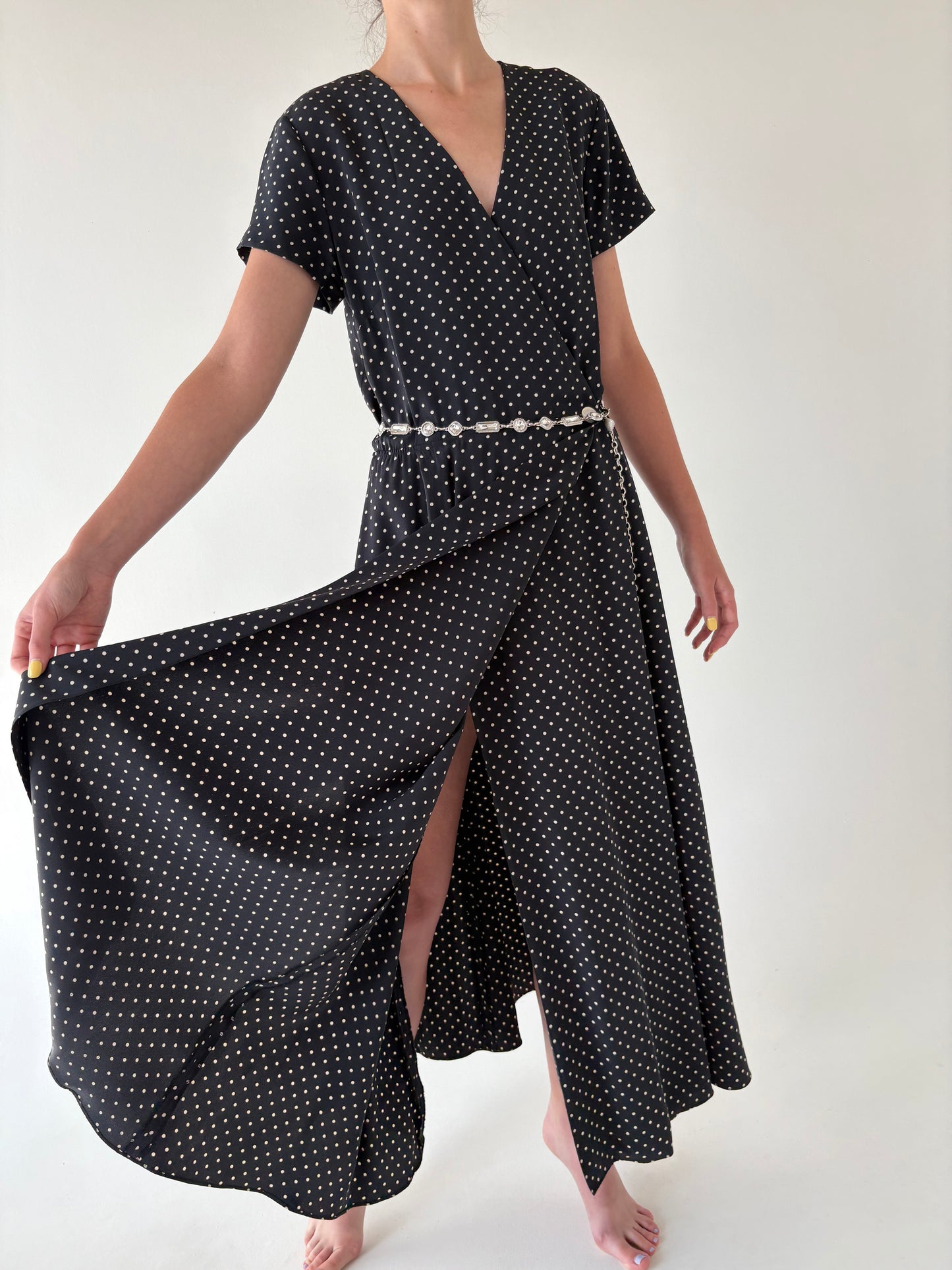 Rochie Maxi luxury Madeleine din mătase naturală cu buline de la zi la seară