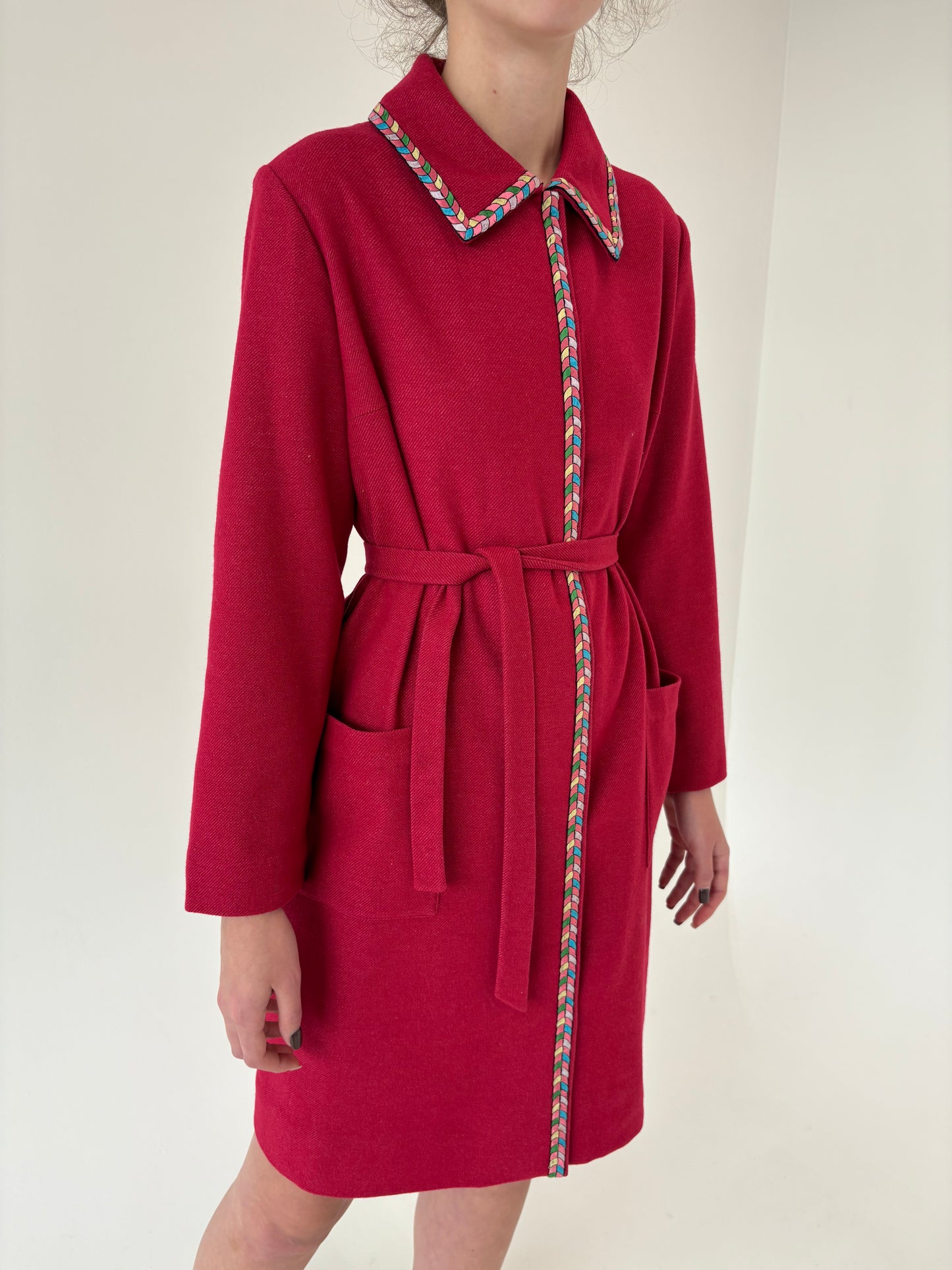 Halat vinatge high end italian din lana plină rasberry red