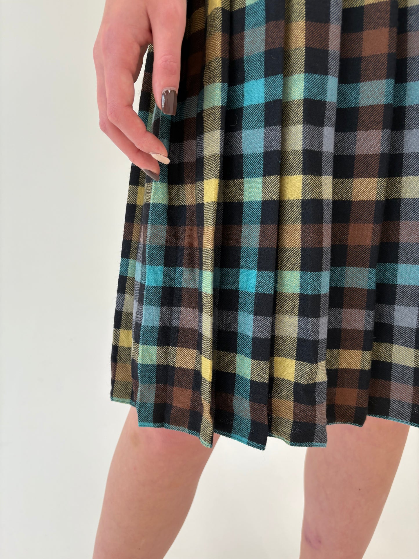 Fustă vintage plisată în carouri din lana excepțională extrem de fină plină