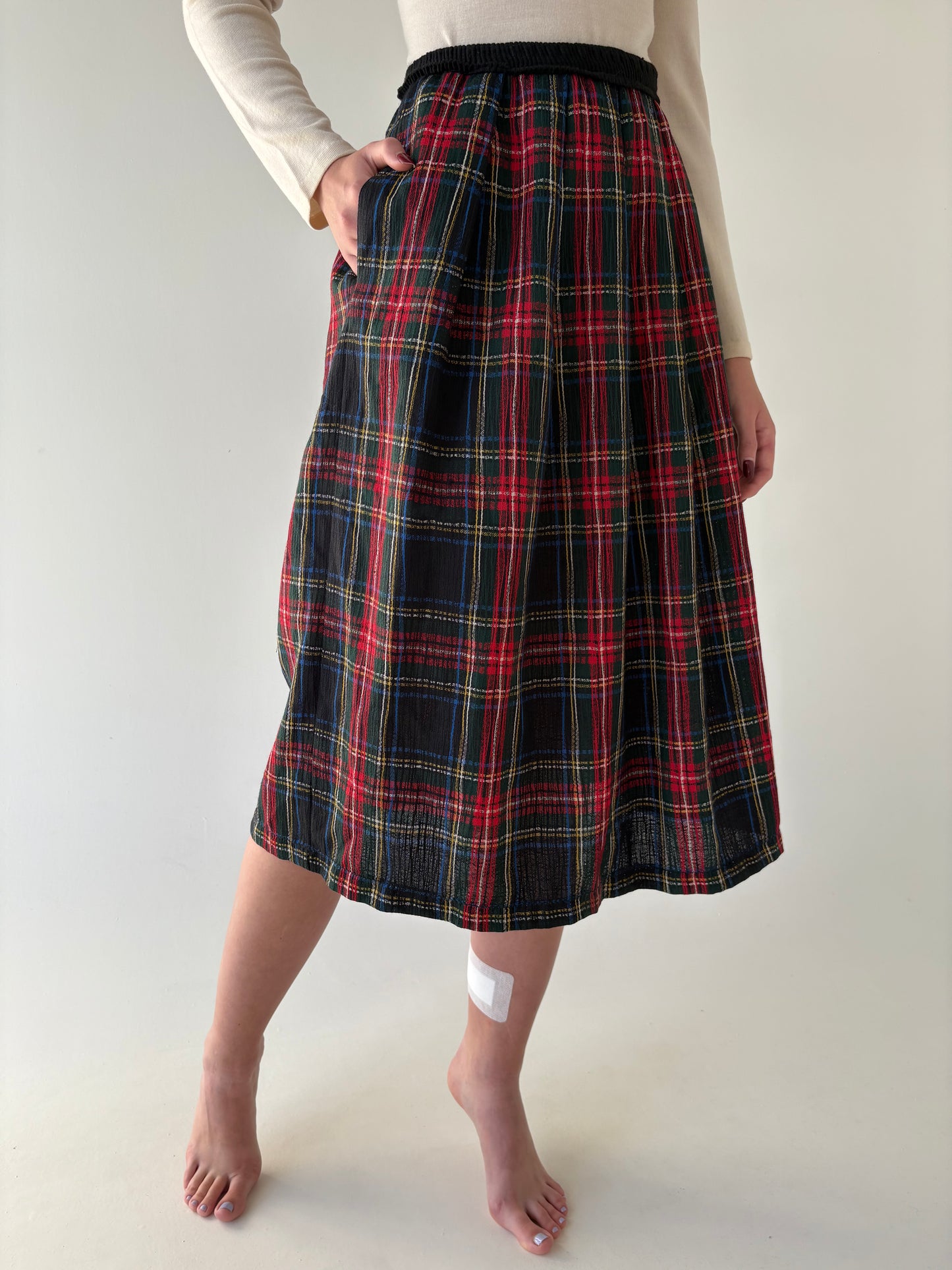 Fustă extrem de amplă din Tartan extrafin de lana cu buzunare