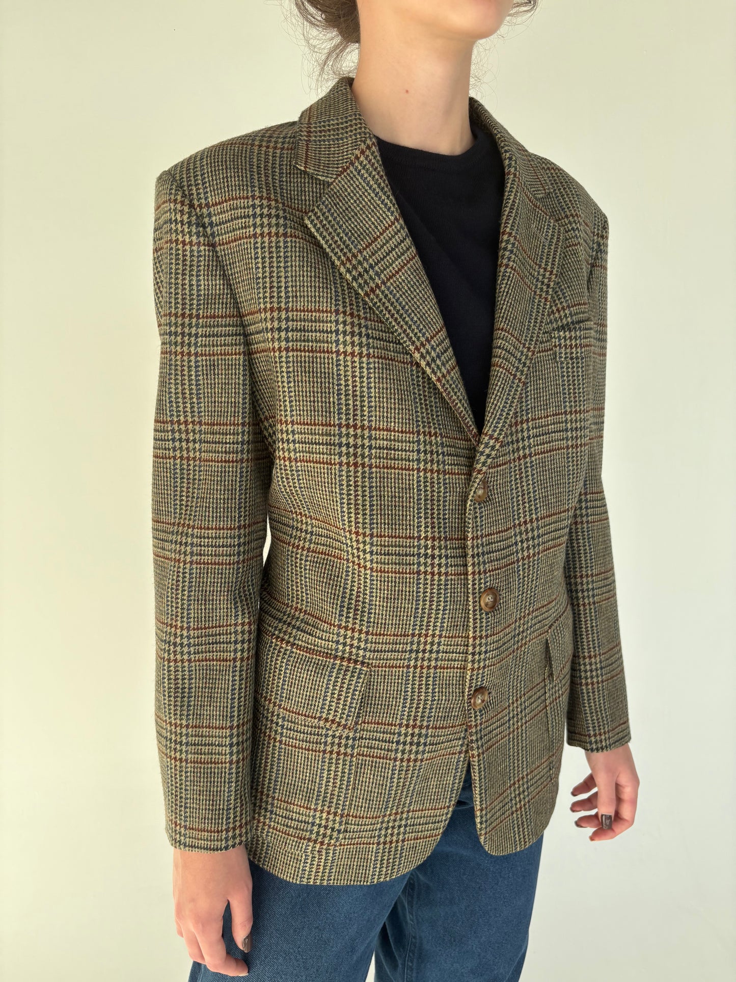Sacou camel din tweed excepțional de lana plină în carouri