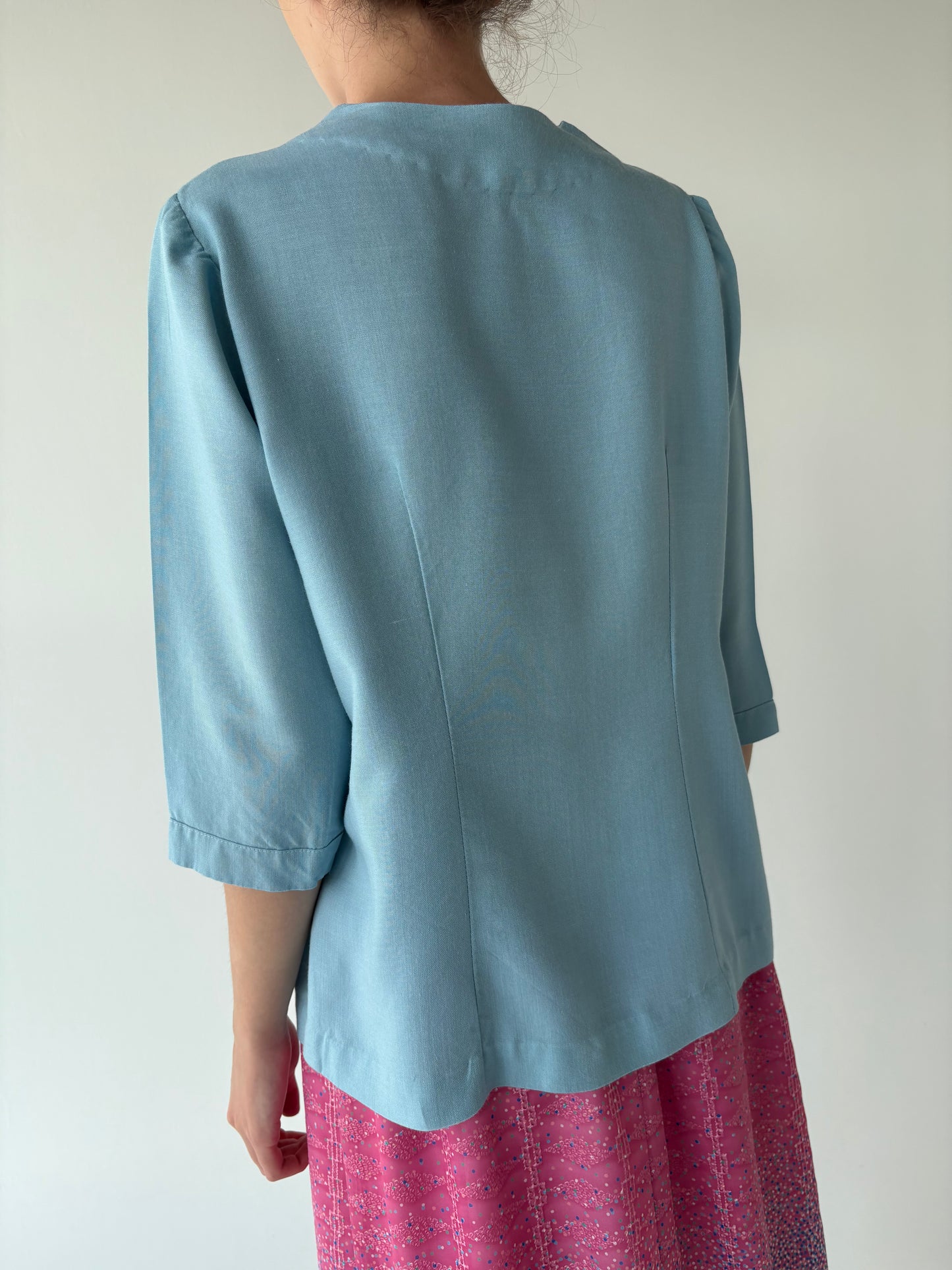 Sacou vintage cambrat baby blue din in excepțional ușor structurat