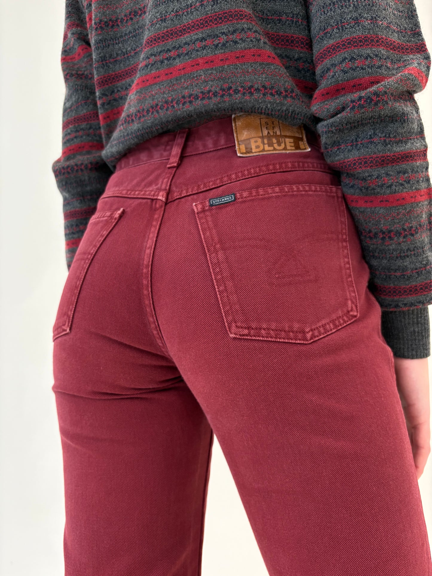 Jeans burgundy vintage premium Stefanel cu talie înaltă mom fit