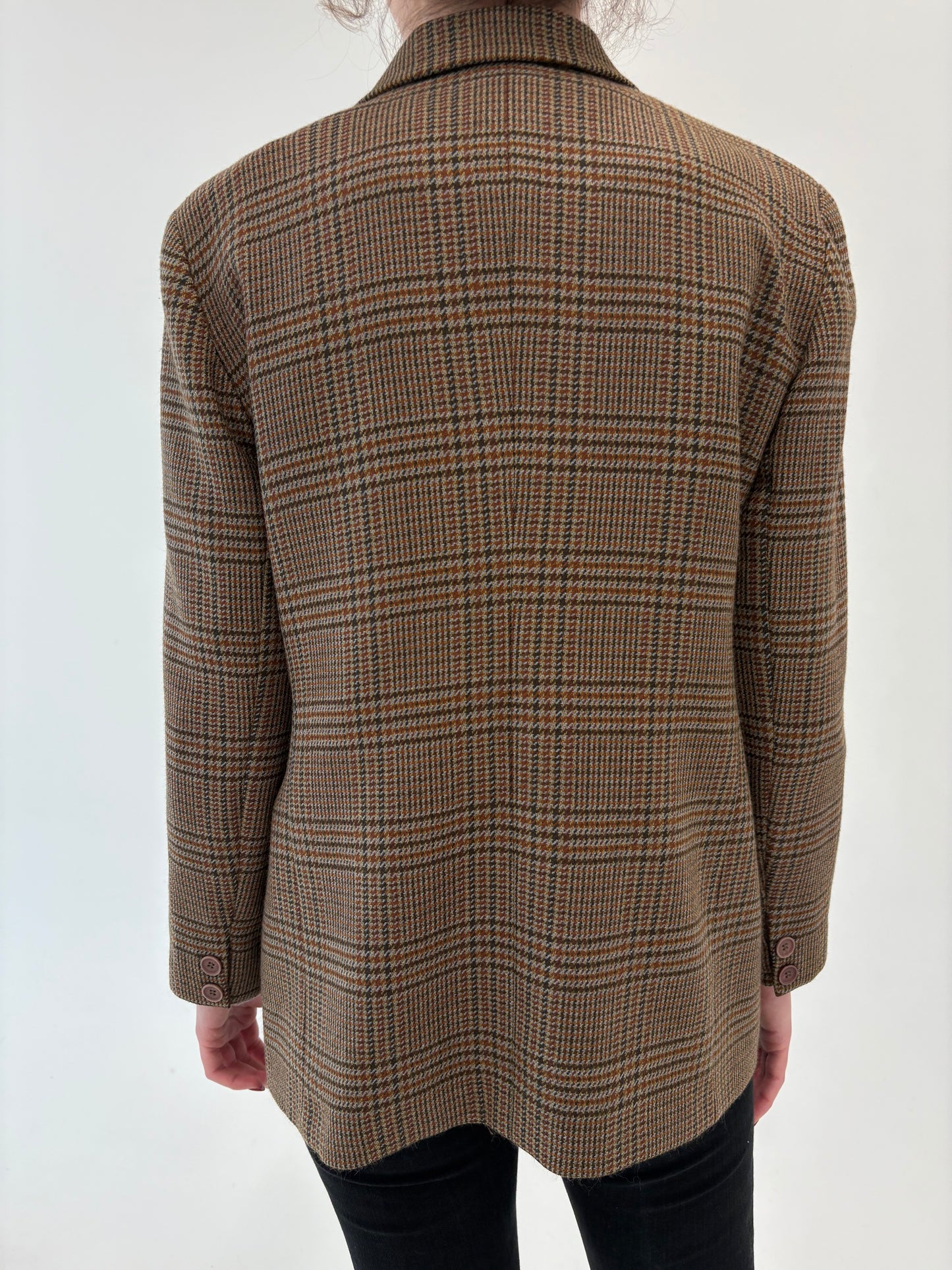 Sacou vintage camel petite pied du coq din Tartan de lana extrafina