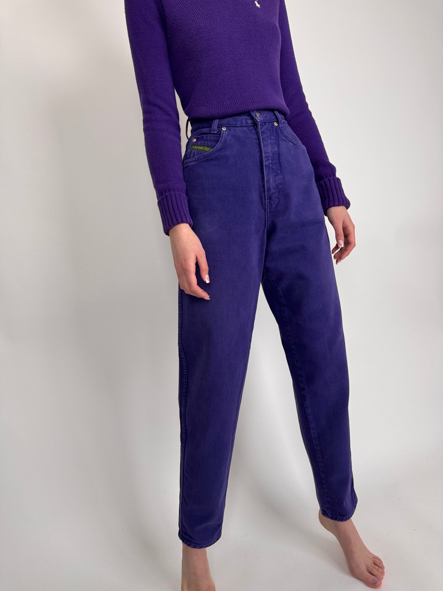 Jeanși vintage premium electric purple cu talie ultra înaltă mum fit