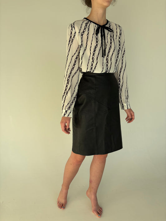 Fustă midi din piele naturală cu talie ultra înaltă