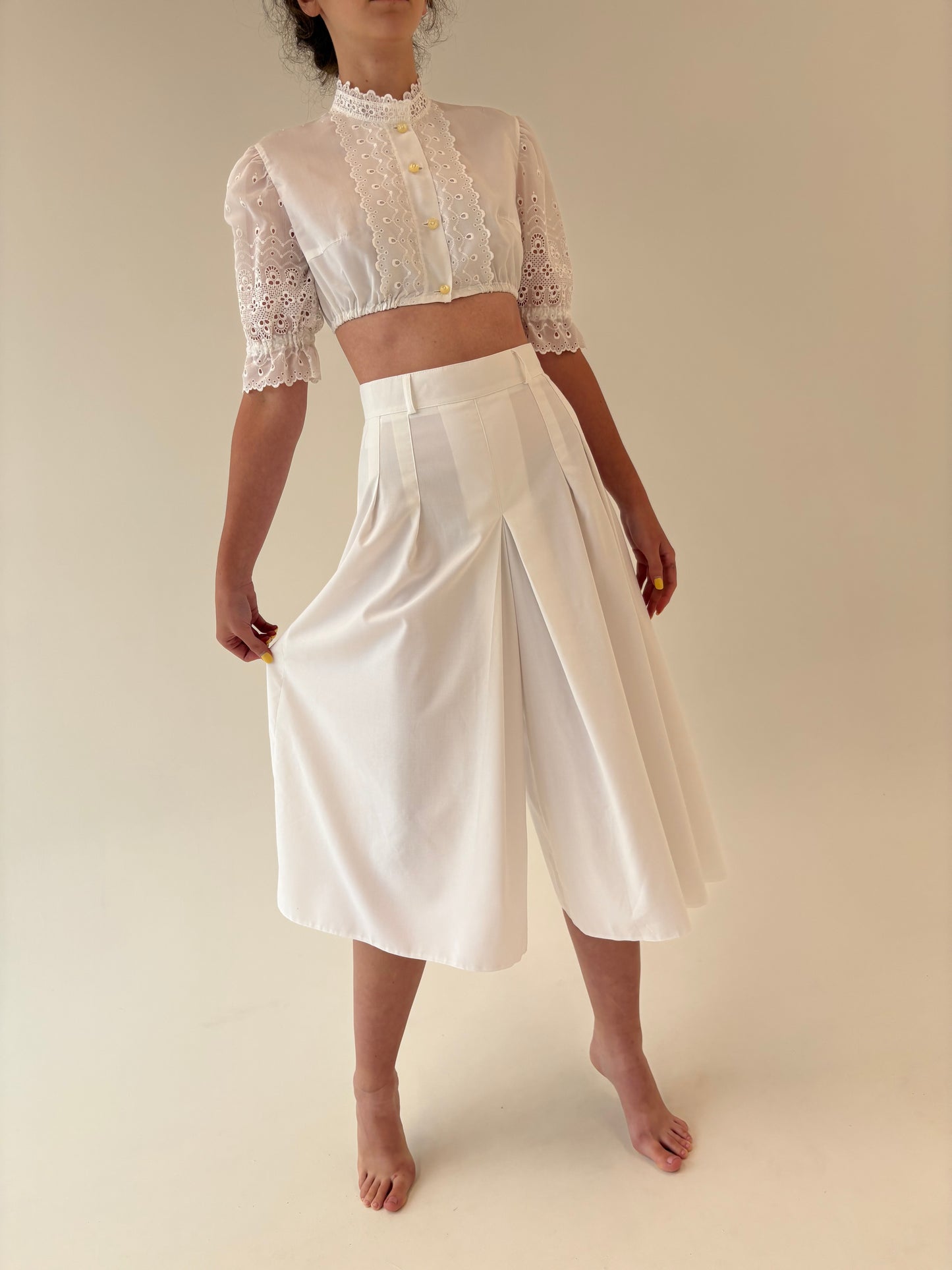 Culottes din poplin de bumbac cu talie ultra înaltă marcată