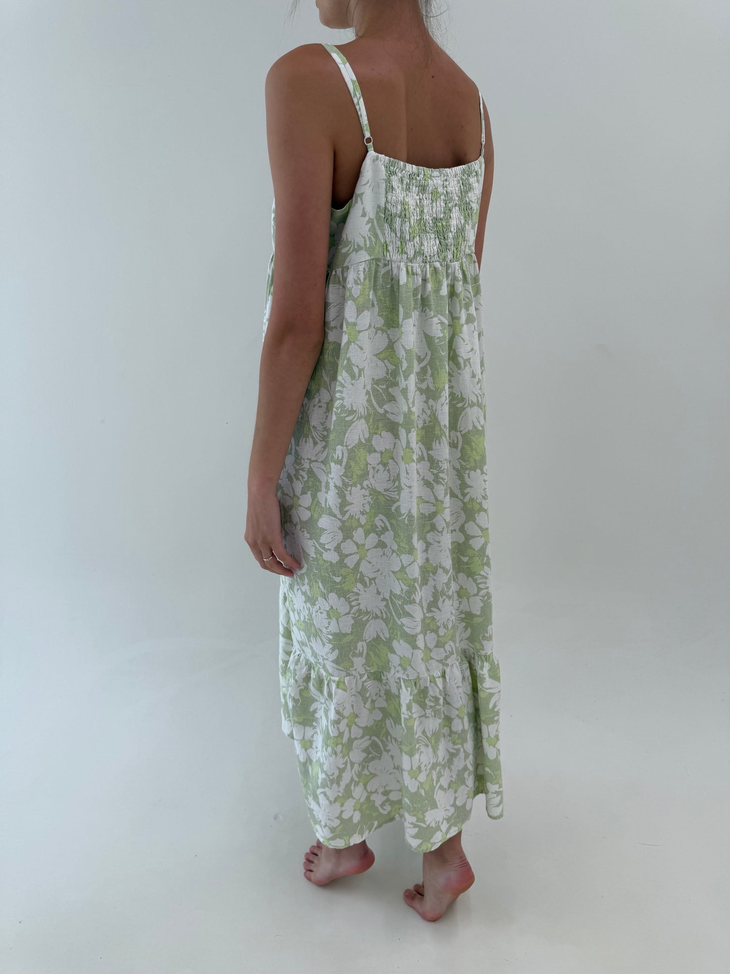 Rochie maxi tall din in premium în culori pudrate