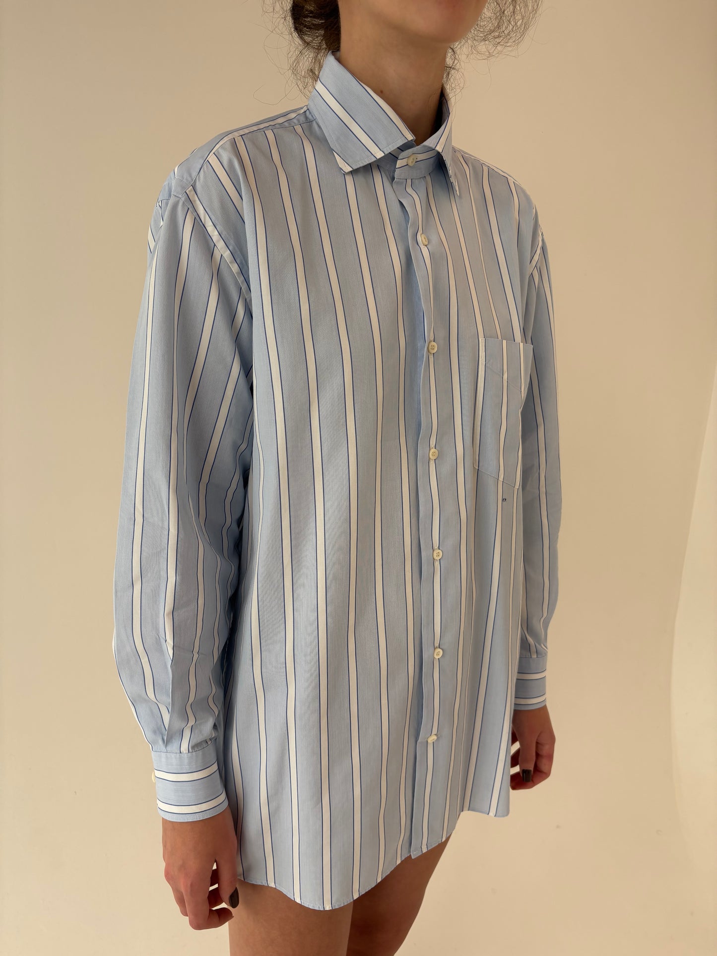 Cămașa baby blue petite cu dungi verticale din poplin premium de bumbac