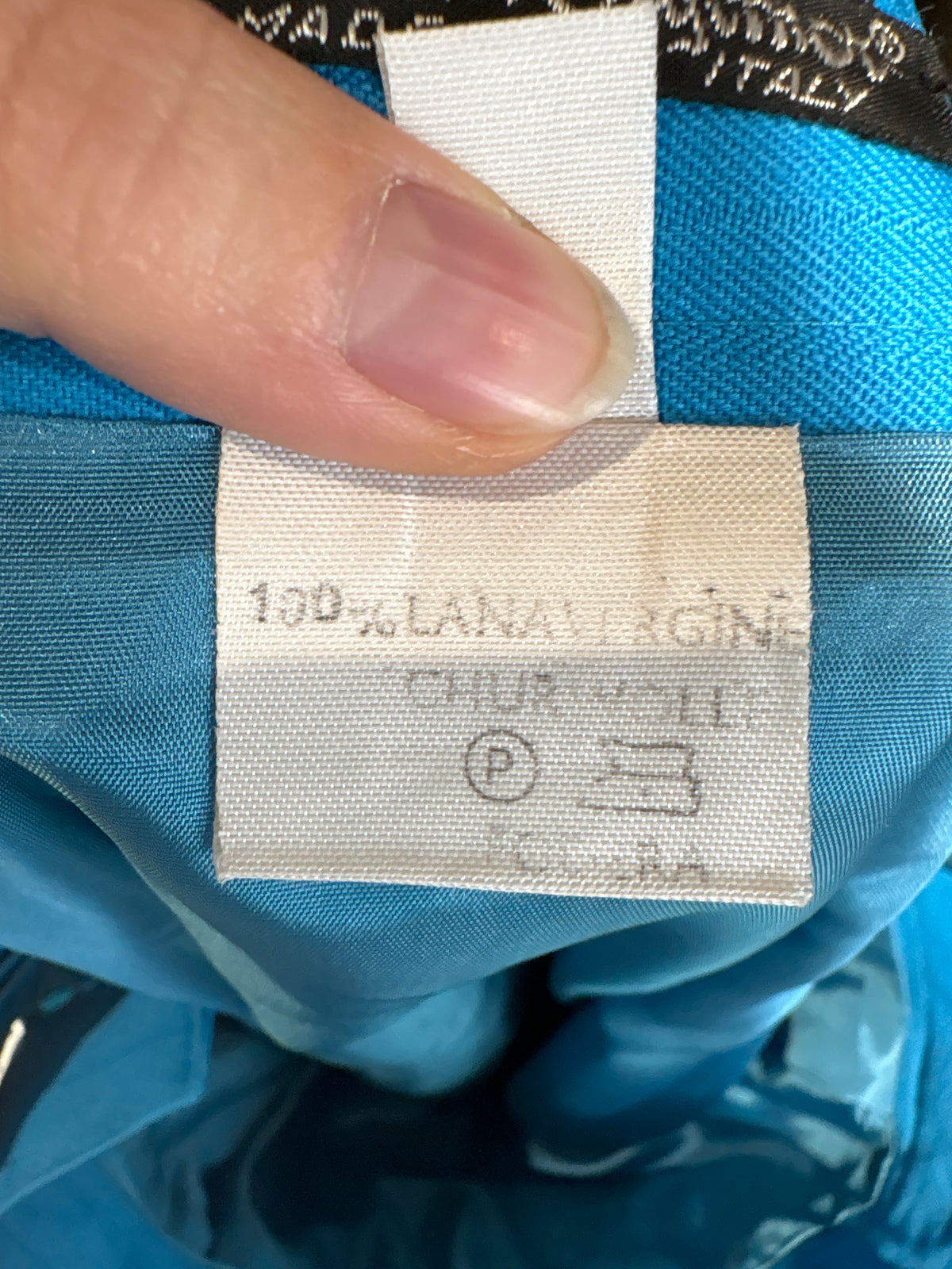 Fustă vintage din lana extrafina turcoaz în croi A-line cu talie ultra înaltă