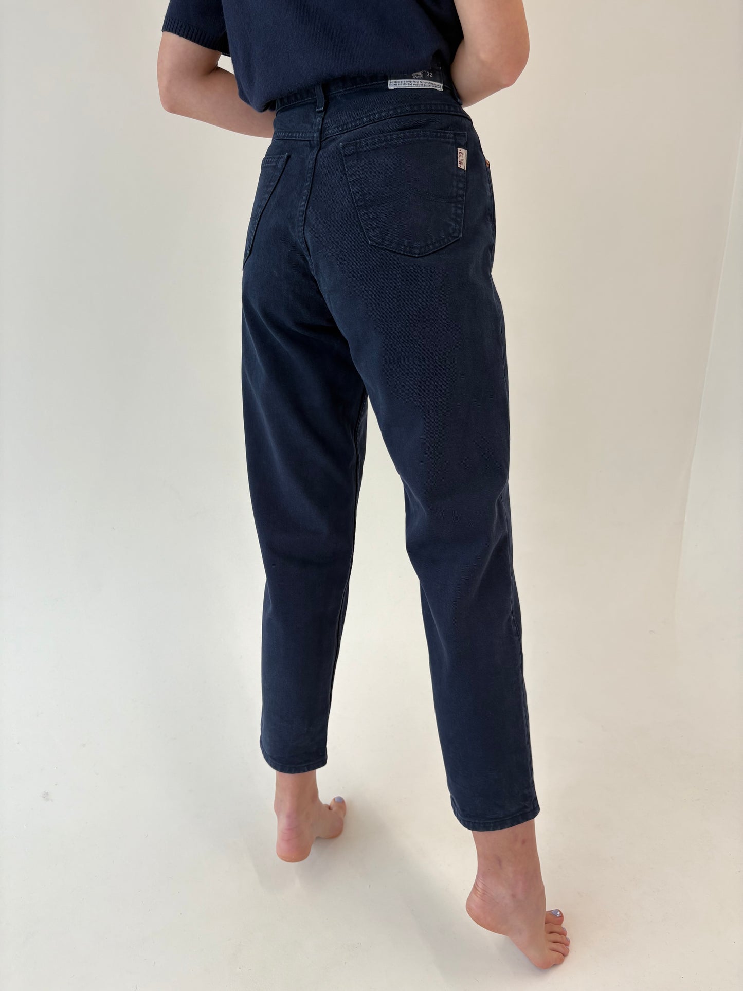 Jeans vintage premium indigo wash cu talie ultra înaltă mom fit