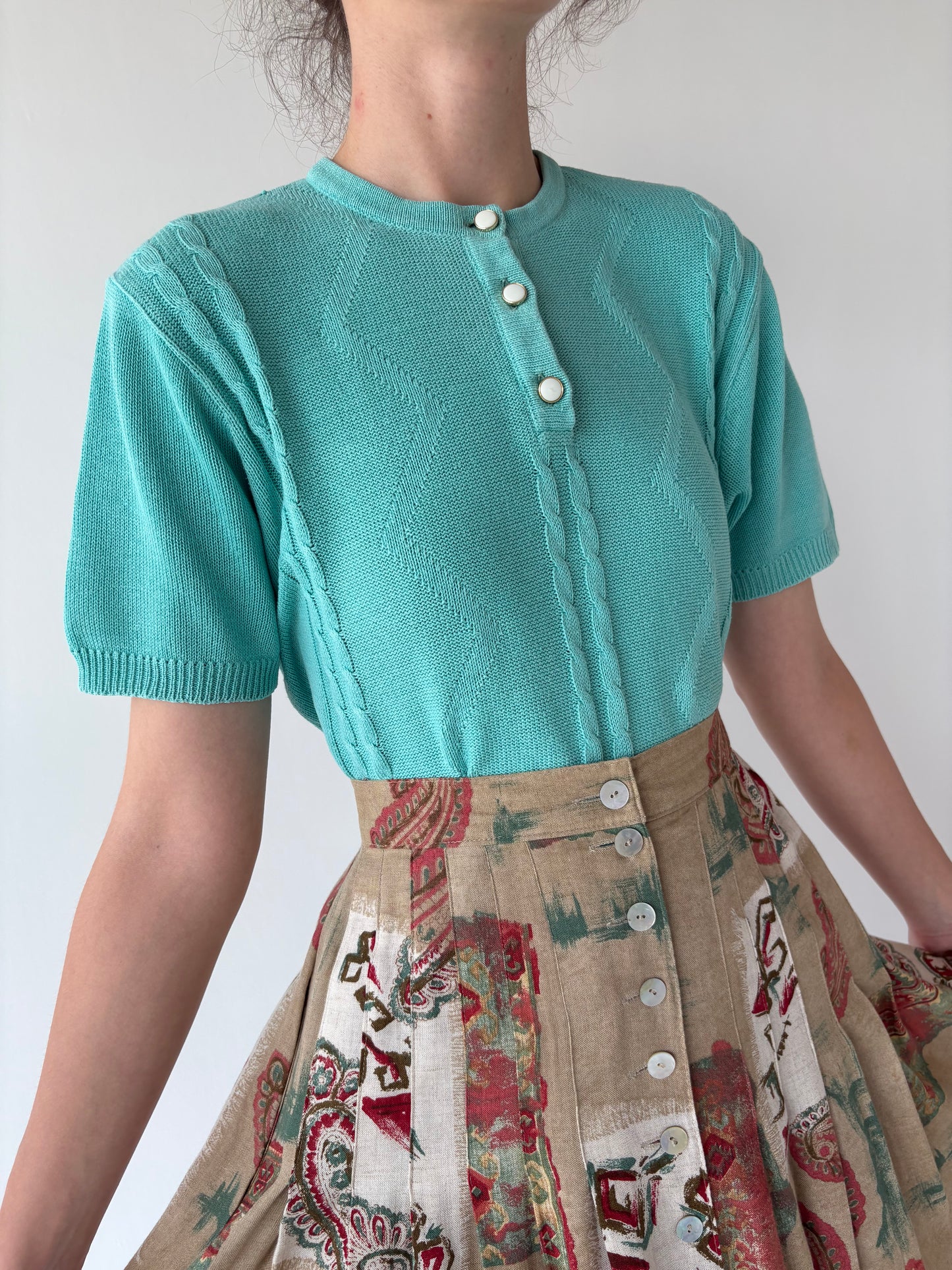Top vintage din jerse cu torsade excepțional în culoare superbă