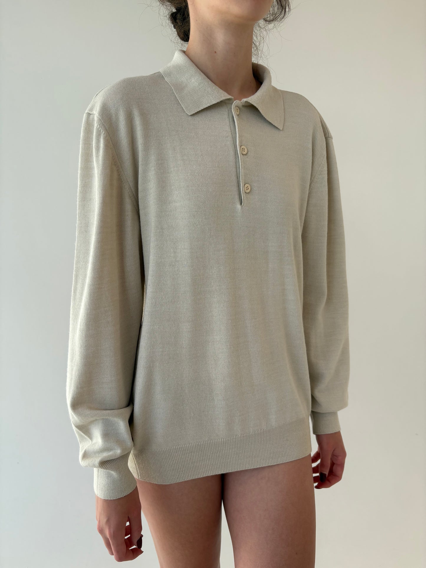 Pulover polo italian off white din lana merino extrafina multiply