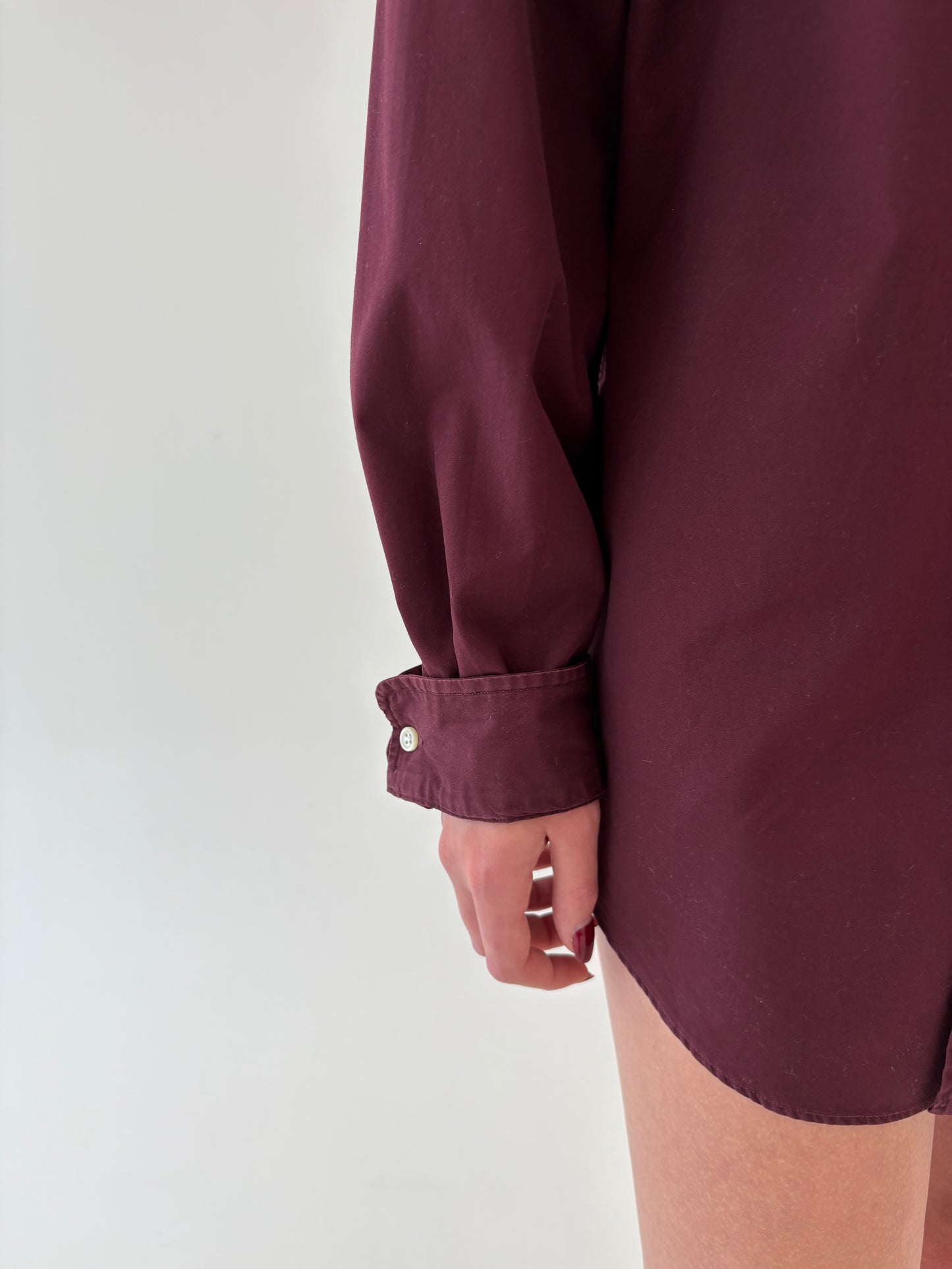 Cămașa Ralph Lauren burgundy în croi oversized din bumbac gros