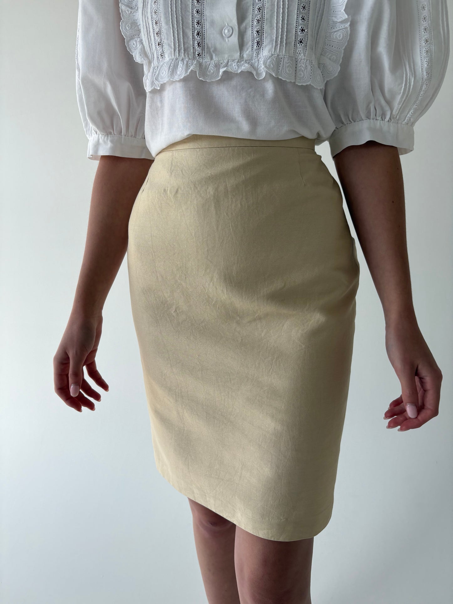 Fustă Max Mara light nude din mătase naturală și bumbac